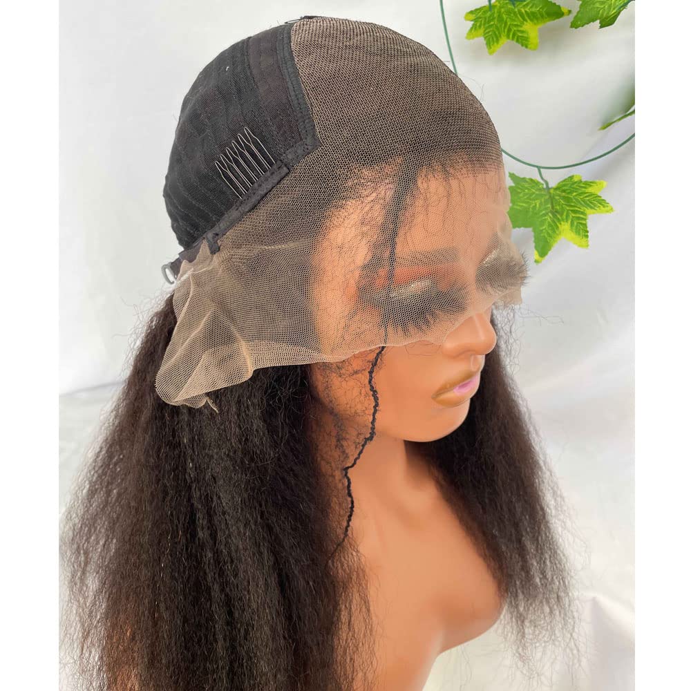Dreambeauty 250% High Density Kinky Straight Lace Front Human Hair Wig - Brazilian Virgin Hair with Baby Hair for Women (22 Inch, Natural Black) | Perfect for Daily Wear, Cosplay & Special Occasions