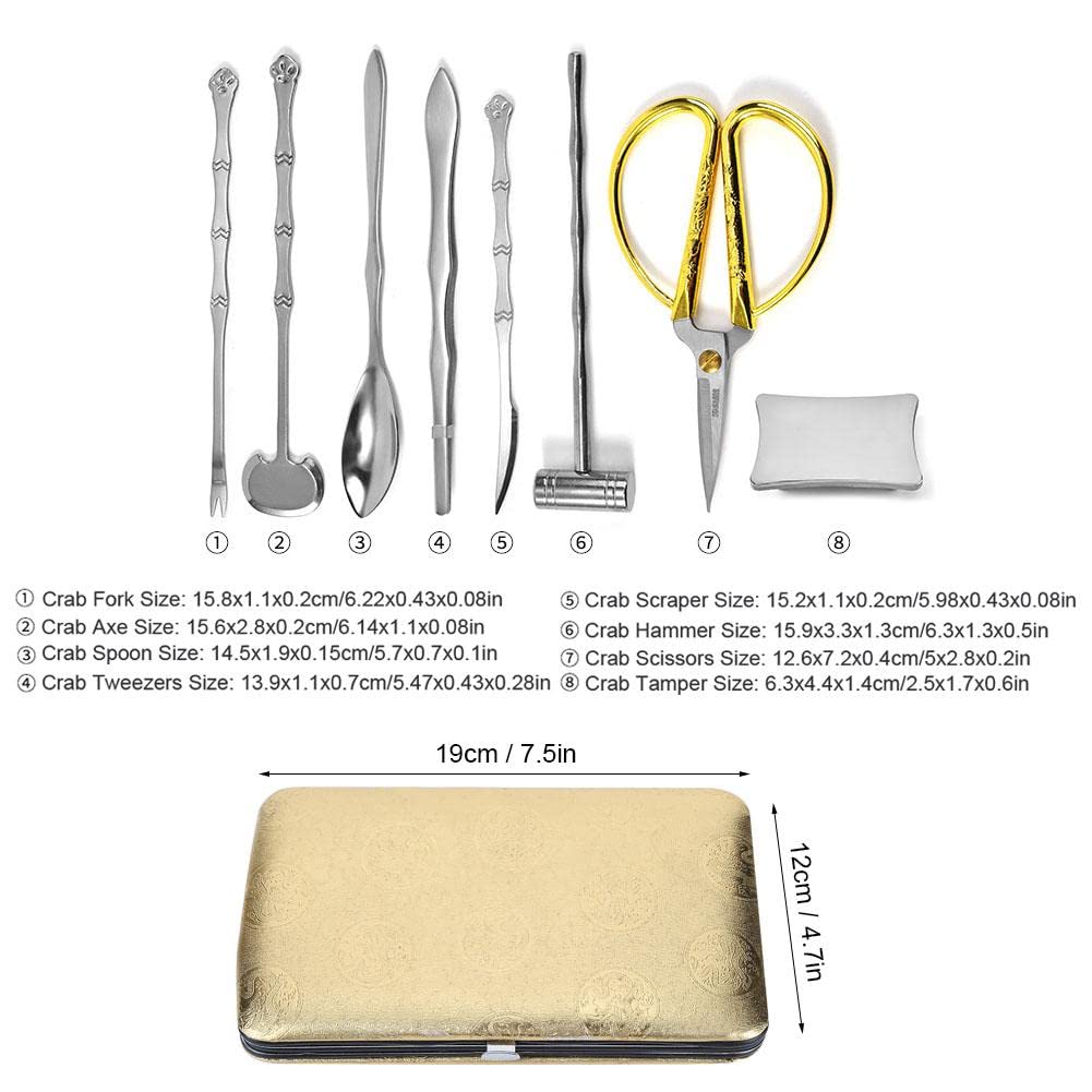 Premium 8-Piece Stainless Steel Crab Crackers & Seafood Tool Set - Crab Forks, Scissors, Claw Tools with Golden Dragon Design for Home, Travel & Outdoor Dining