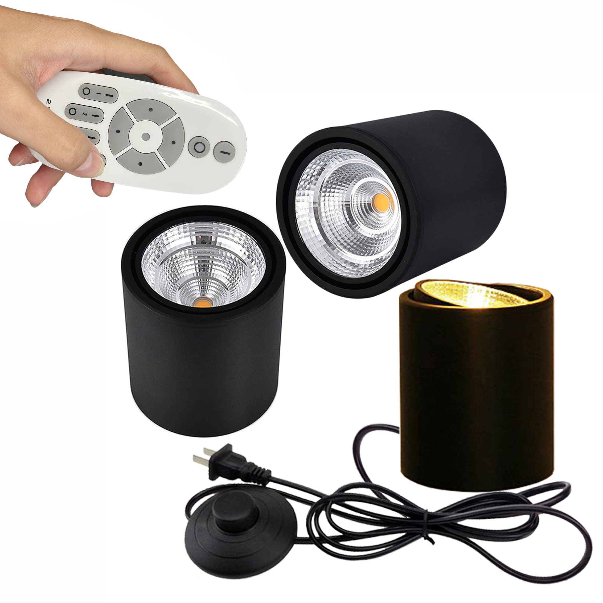 7W COB LED Accent Uplight with Stepless Dimming & Timer Remote Control - 3 Pack Spotlight Set with 5.9ft Pedal Switch & Rotating Head for Gallery Exhibitions, Home Decor, and Stage Lighting