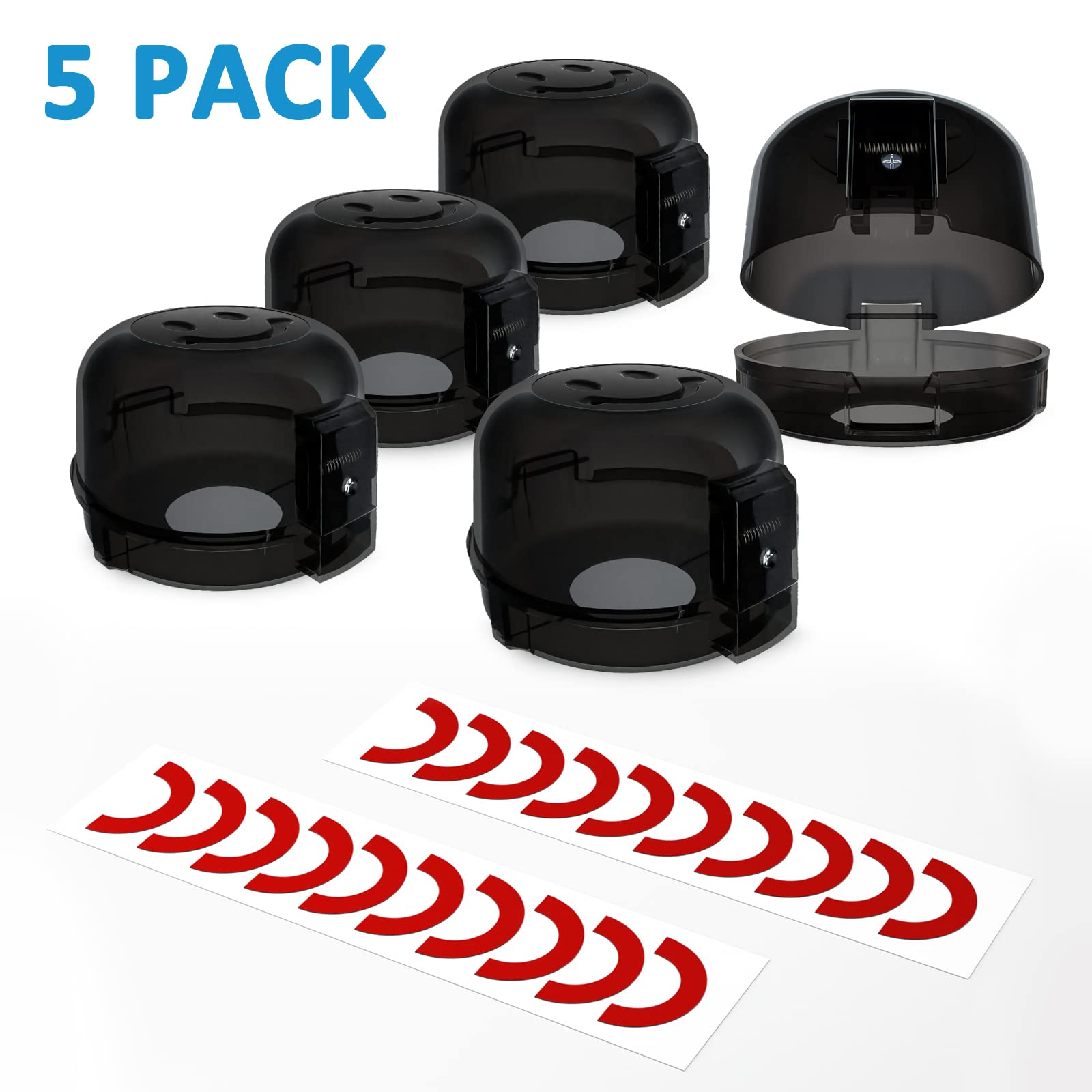 Child Safety Stove Knob Covers - 5 Pack Universal Baby Proofing Gas Oven Knob Protectors with Double-Key Lock Design | Prevent Toddler Burns & Accidents in Kitchen, Daycare or Restaurant
