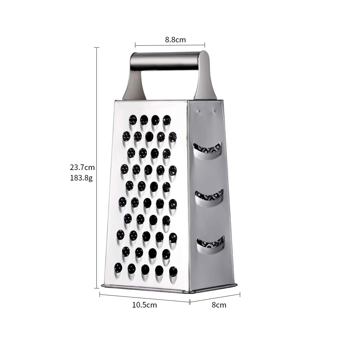 QOBIMOON 4-Sided Stainless Steel Box Grater - 9.2 Inch Large Cheese Grater & Vegetable Slicer for Parmesan, Fruits, Ginger - Perfect for Kitchen, Cooking, Meal Prep & Salad Making (Silver)