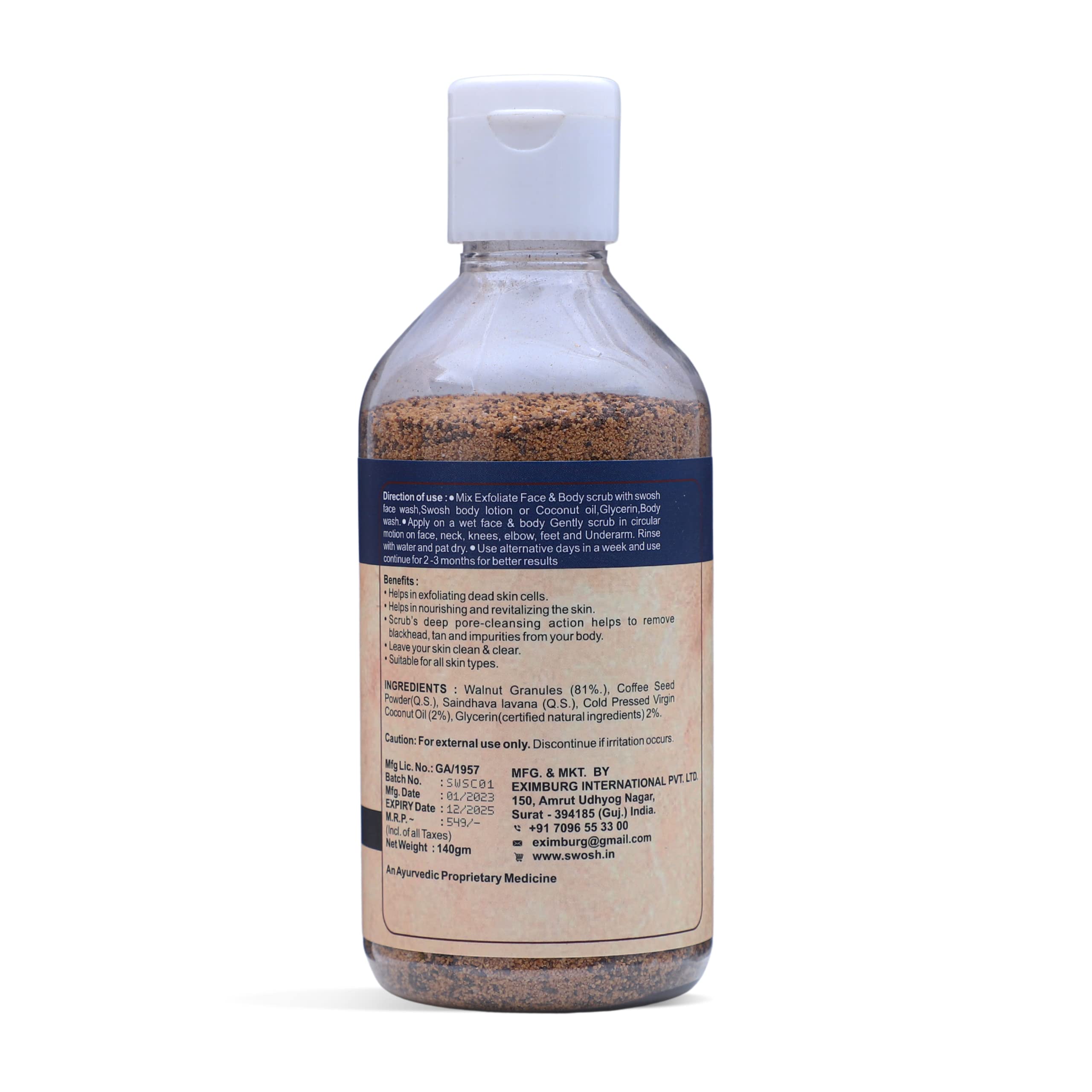 SWOSH Coffee Body Scrub for Women & Men - 140g Exfoliating Tan Remover for Face, Neck, Arms, Legs & Feet with Walnut, Rock Salt & Coconut Oil - Skin Brightening & Polishing Scrub for Spa Day & At-Home Skincare Routine