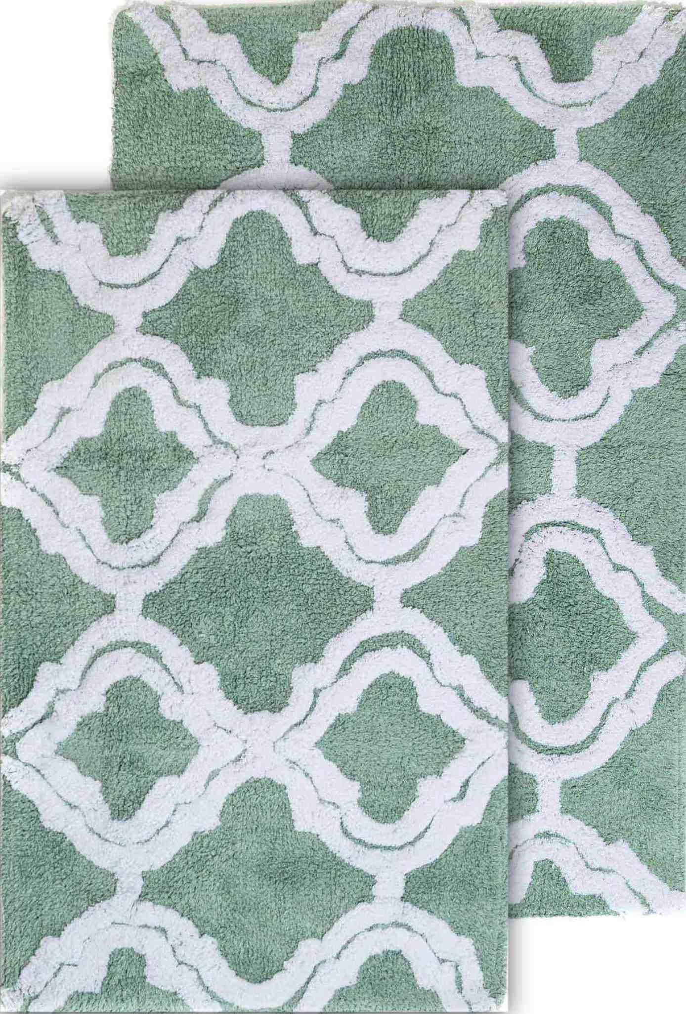 Chesapeake Double Quatrefoil 2-Piece Bath Rug Set in Subtle Green - 21