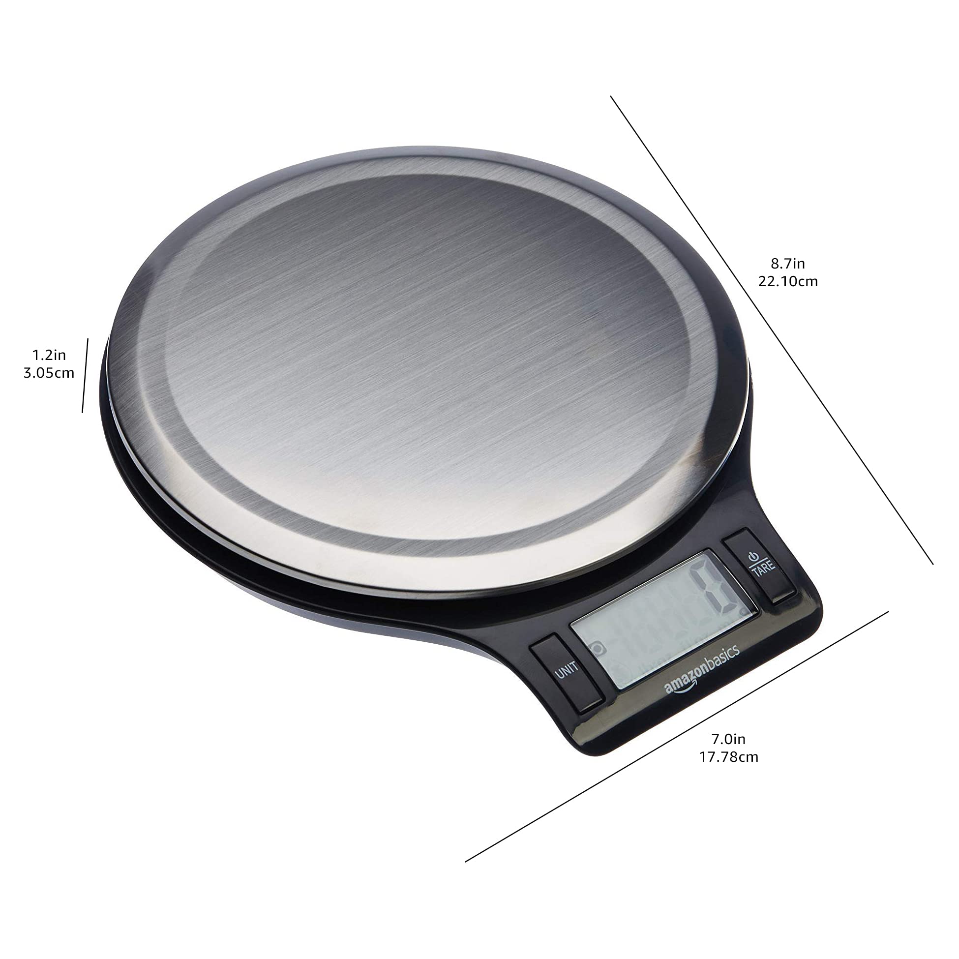 Amazon Basics Digital Kitchen Scale with LCD Display - 11 lbs Capacity, Stainless Steel & Black, Batteries Included - Perfect for Baking, Cooking, and Meal Prep