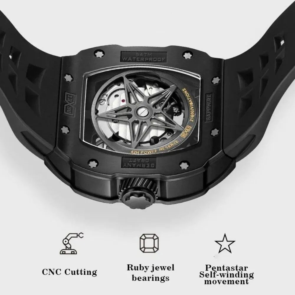 BEXEI 9088 Men's Automatic Watch - Carbon Fiber Case, Miyota 82S7 Movement, Sapphire Crystal, 50M Waterproof, Sporty Wind Design for Outdoor & Business Wear