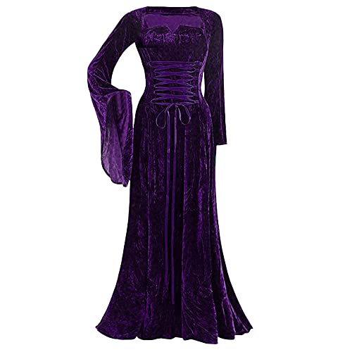 Vintage Elegant Women's Long Sleeve Floor Length Party Dress - Solid Color Elven Style for Evening Gala, Wedding Guest, Cosplay & Special Occasions
