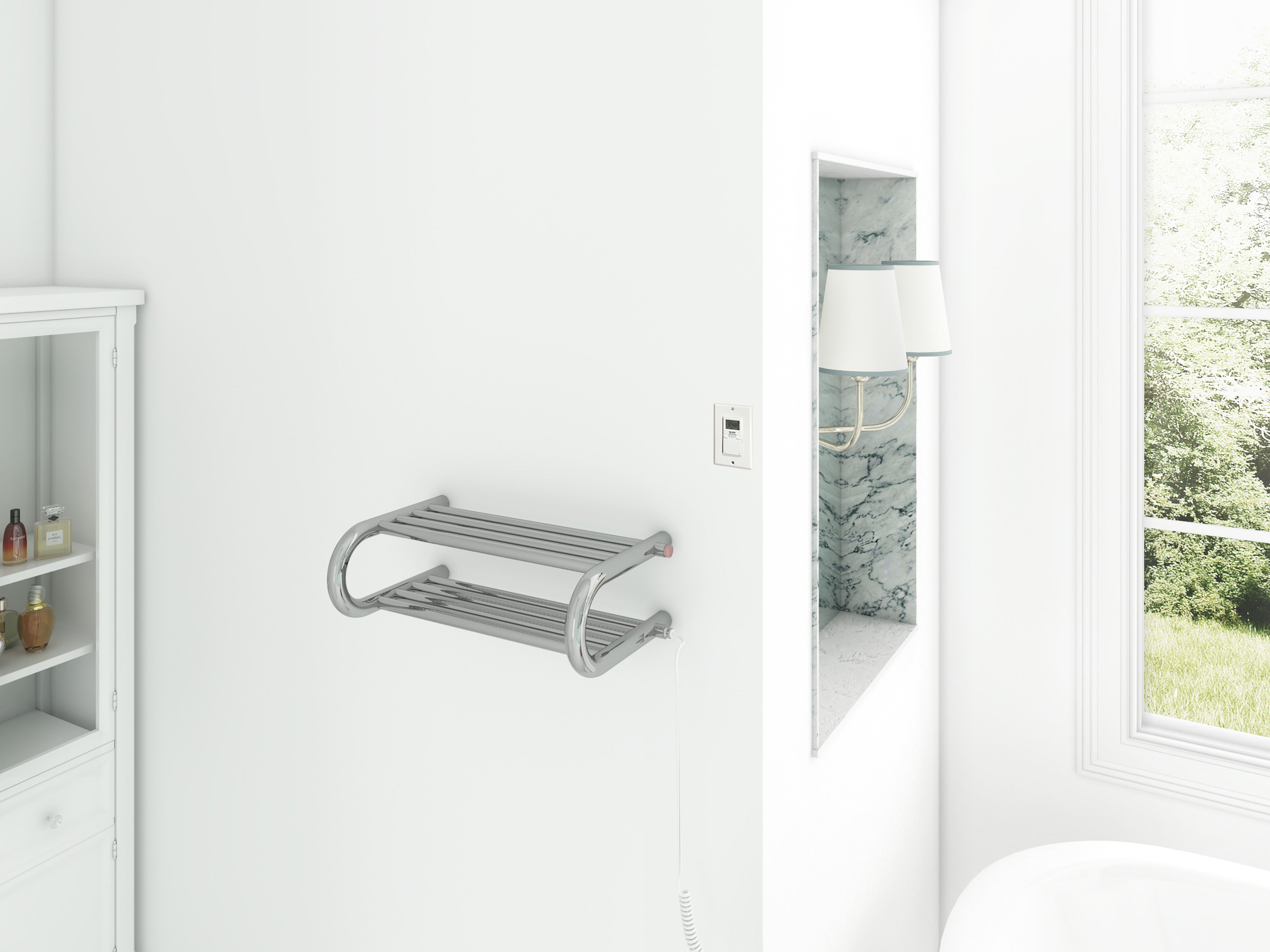 Essentia 8 Bar Hardwired & Plug-In Towel Warmer - Polished Stainless Steel with Timer - Perfect for Bathrooms, Spas & Luxury Homes