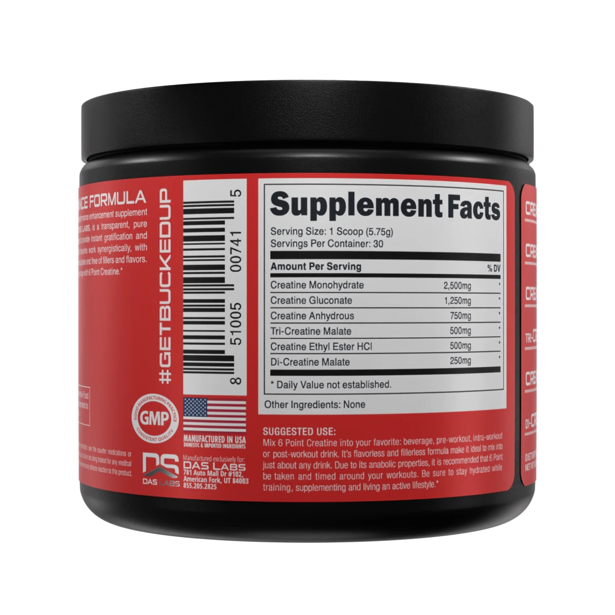 Bucked Up 6 Point Creatine Powder 175.5g - Unflavored Muscle Building Supplement for Athletes & Bodybuilders - Pre Workout, Post Workout & Daily Recovery