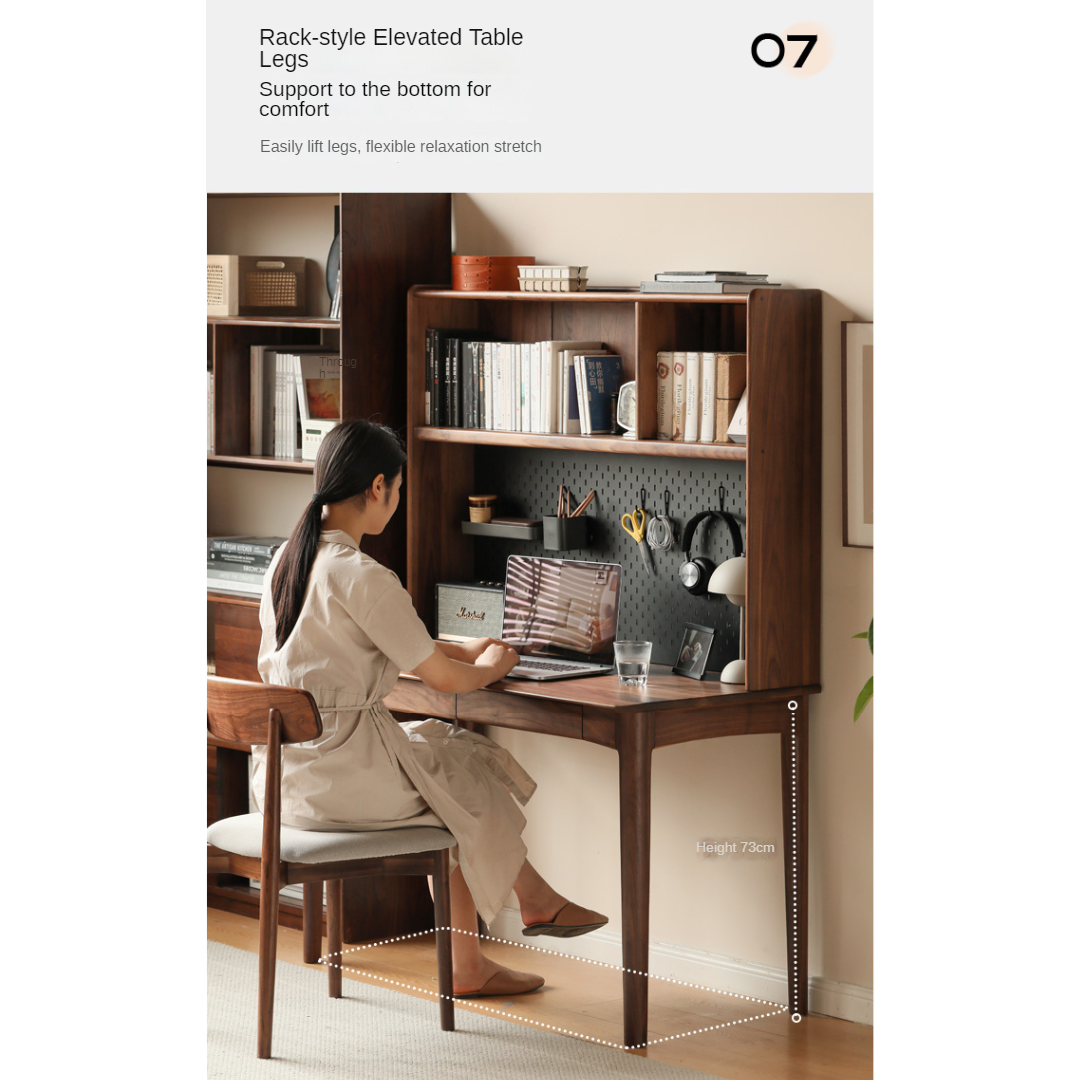 Solid Black Walnut Wood Bookshelf Table - Modern Integrated Study Desk & Storage Shelf for Home Office, Living Room, and Library Use