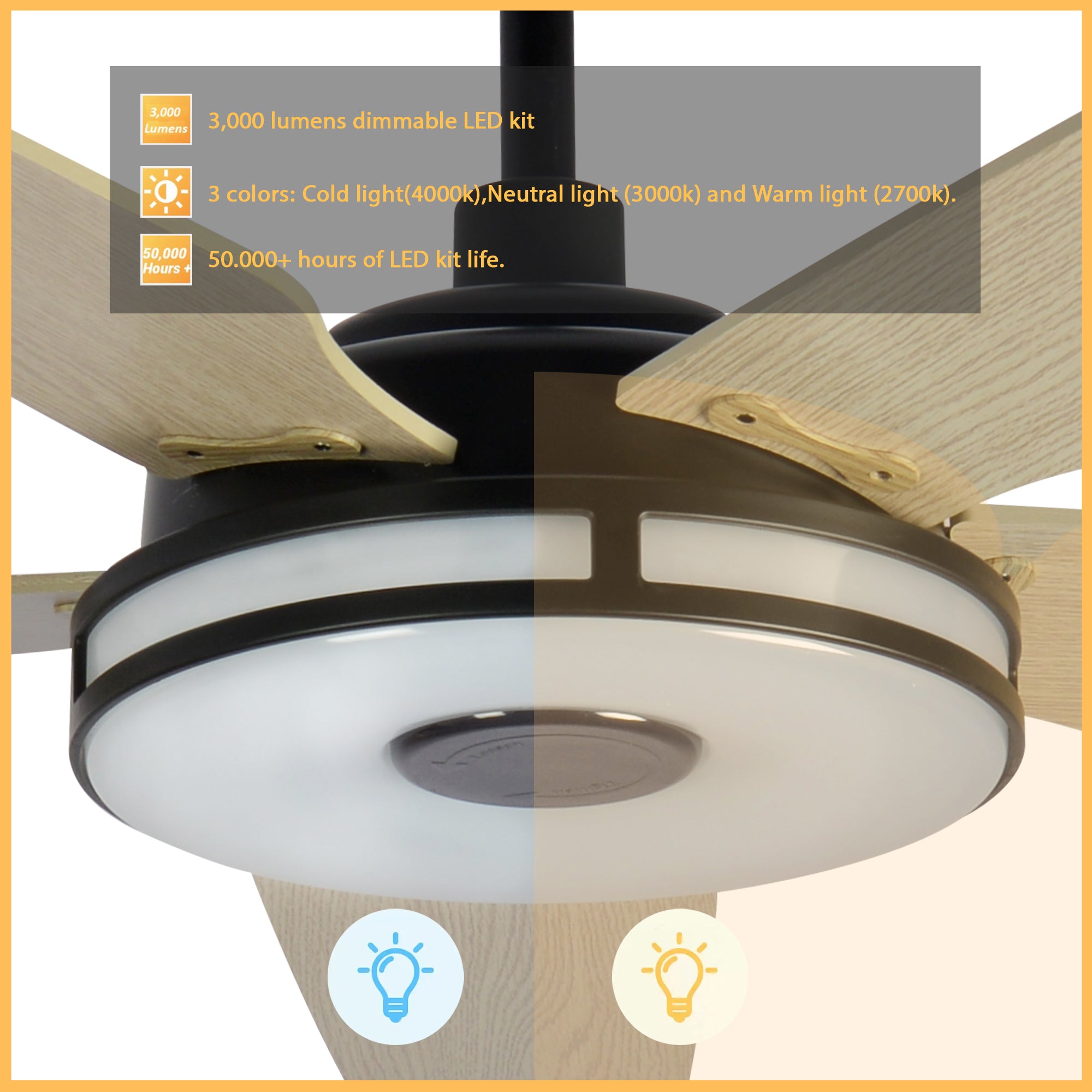 52 Inch Explorer Smart Fan with LED Light & Remote Control - Perfect for Outdoor Patio, Indoor Living Room & Bedroom Cooling