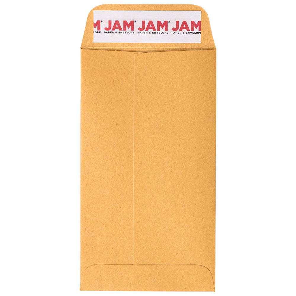 JAM PAPER #6 Coin Envelopes Peel & Seal - 3 3/8x6 - Kraft Manila 250pk for Business & Storage