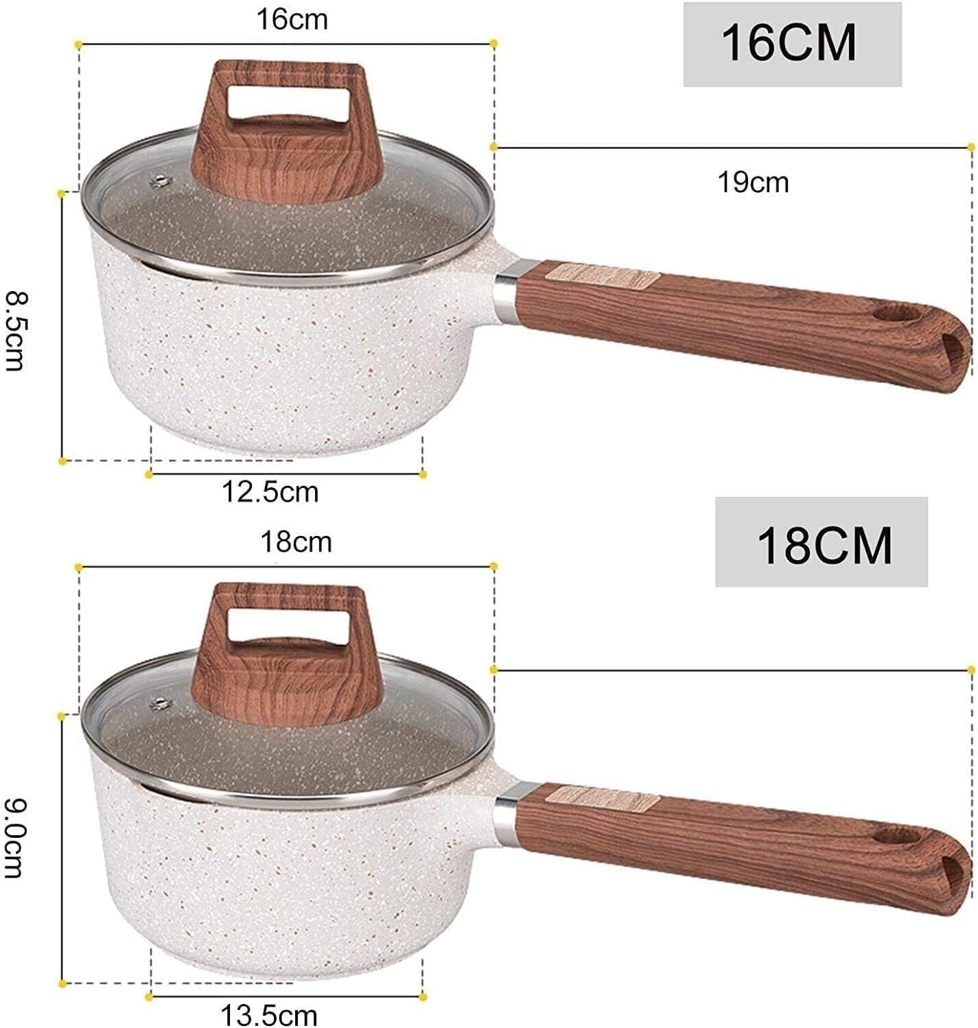 Non-Stick Wok Maifan Stone Pot with Wooden Handle - 18cm Multi-Functional Cooking Pot for Soup, Milk, Boiling & Stir-Frying - Perfect for Home Kitchen & Asian Cuisine