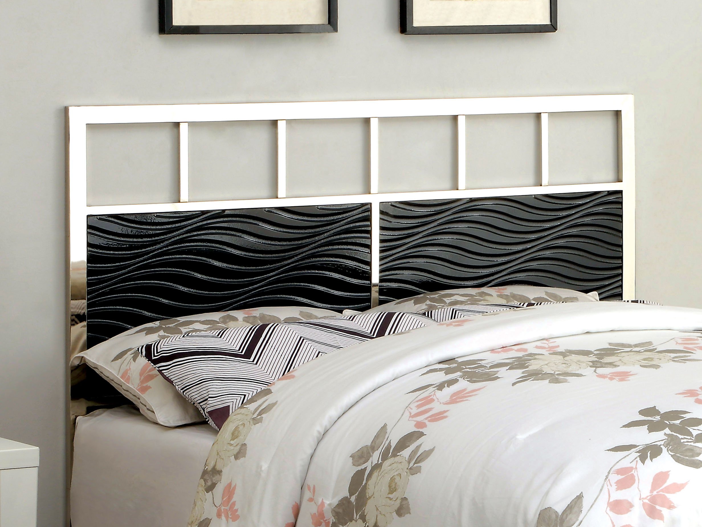 Furniture of America Hollie Metal Contemporary Headboard - Full/Queen Size, Black - Modern Bed Frame for Bedroom Decor & Home Staging