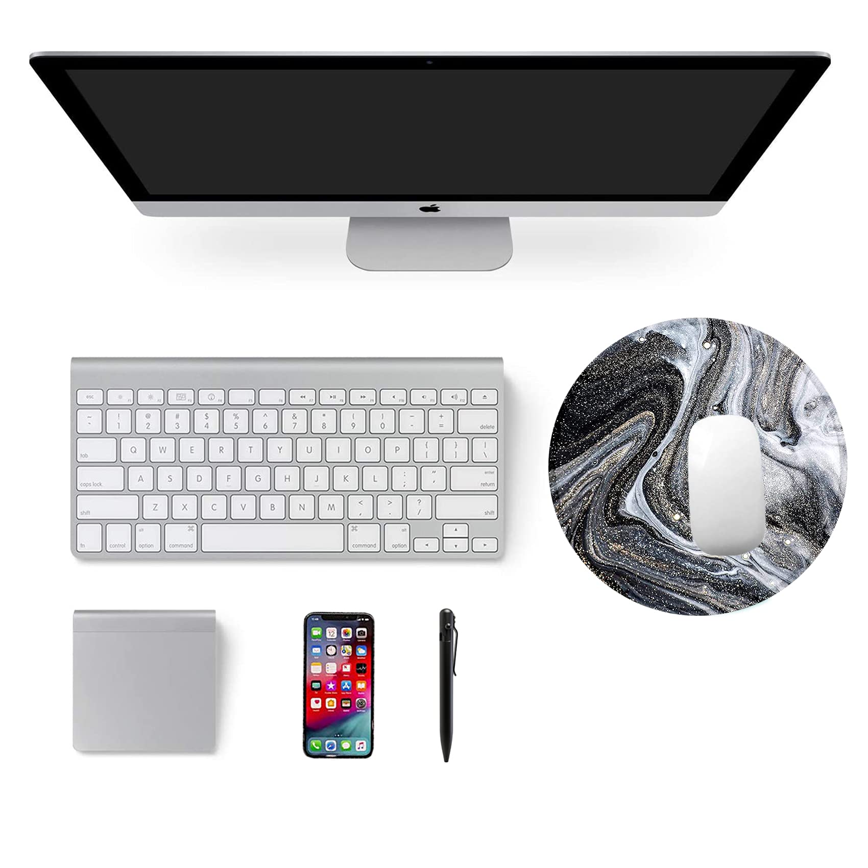 Premium Non-Slip Rubber Base Gaming Mouse Pad with Stitched Edge - Waterproof Round Mousepad (7.87x7.87 Inch) for PC, Laptop, Office & Home Use - Stylish Abstract Marble Design for Smooth Mouse Control
