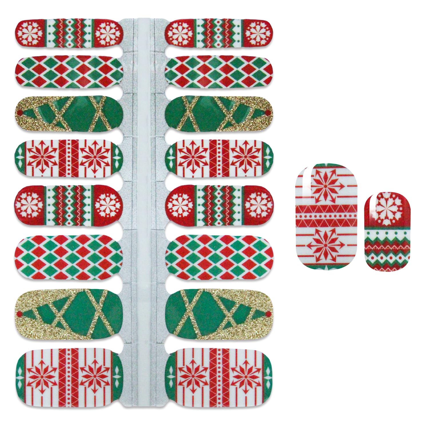 WOKOTO 5 Sheets Christmas Nail Polish Strips - Holiday Nail Stickers with Elk, Christmas Tree & Stars Design | Gel Nail Wraps for Women | Includes Nail File & Adhesive | Perfect for Christmas Parties, Gift Giving & Festive Nail Art