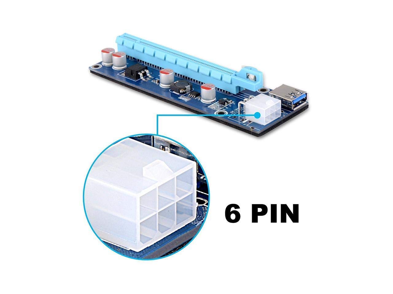 4 Solid Capacitors VER 006C PCIe 1x to 16x Riser Card - Powered PCI Express Extender for Ethereum Mining, ETH GPU Riser Adapter with 6-Pin PCIe & SATA Power, 60cm USB 3.0 Cable - Ideal for Crypto Mining Rigs & GPU Expansion