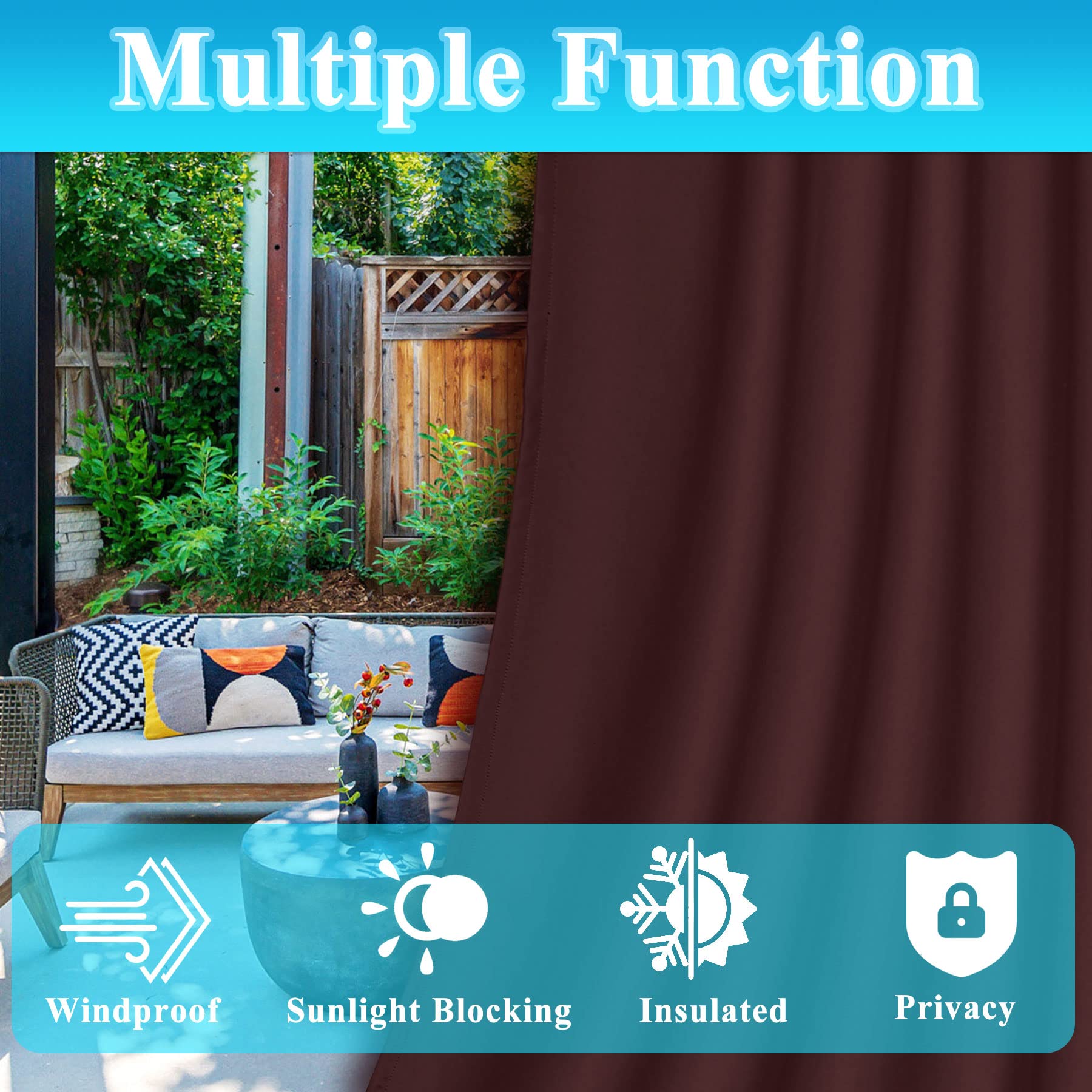 Frelement Extra Wide Outdoor Curtains - Windproof & Privacy Protection - Rustproof Grommet Drapes for Gazebo, Pergola, Patio - Indoor/Outdoor Use - Burgundy (120
