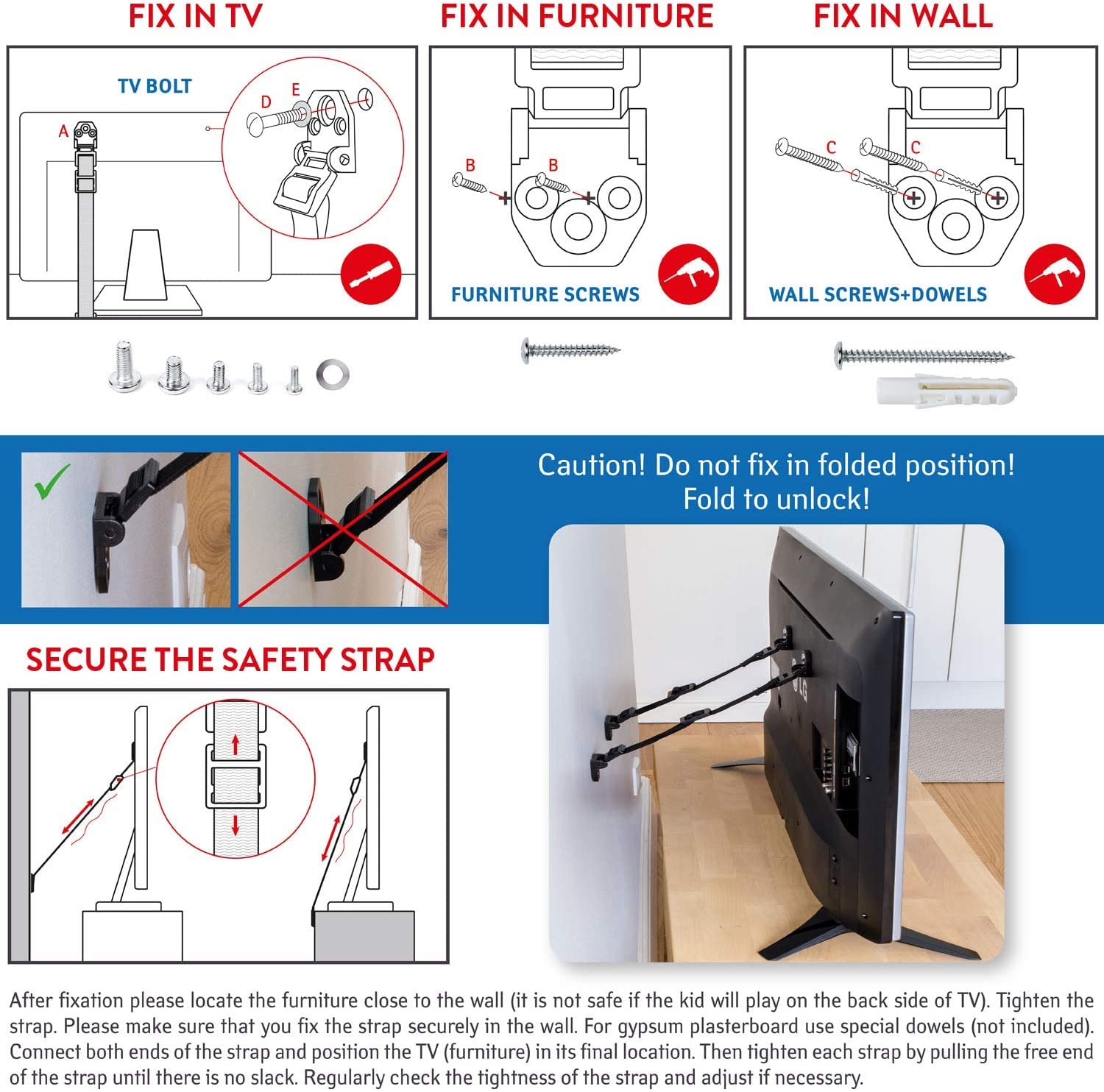 Heavy Duty TV & Furniture Safety Straps - Anti Tip Straps for Baby Proofing, Earthquake Protection & Wall Anchoring - Adjustable & Secure (Pack of 2) - Perfect for Living Rooms, Nurseries & Home Safety