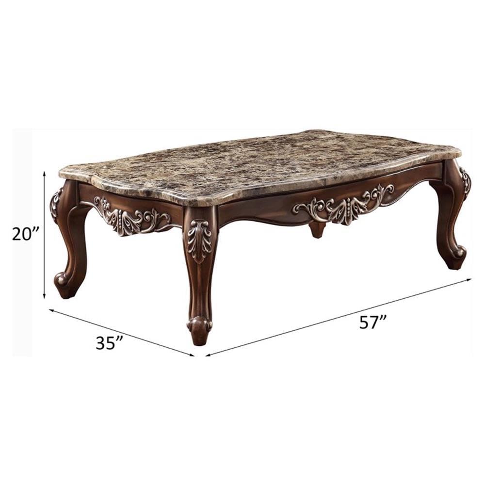 Acme Latisha Rectangular Wooden Coffee Table - Marble Top with Antique Oak Base | Perfect for Living Room, Lounge & Home Decor