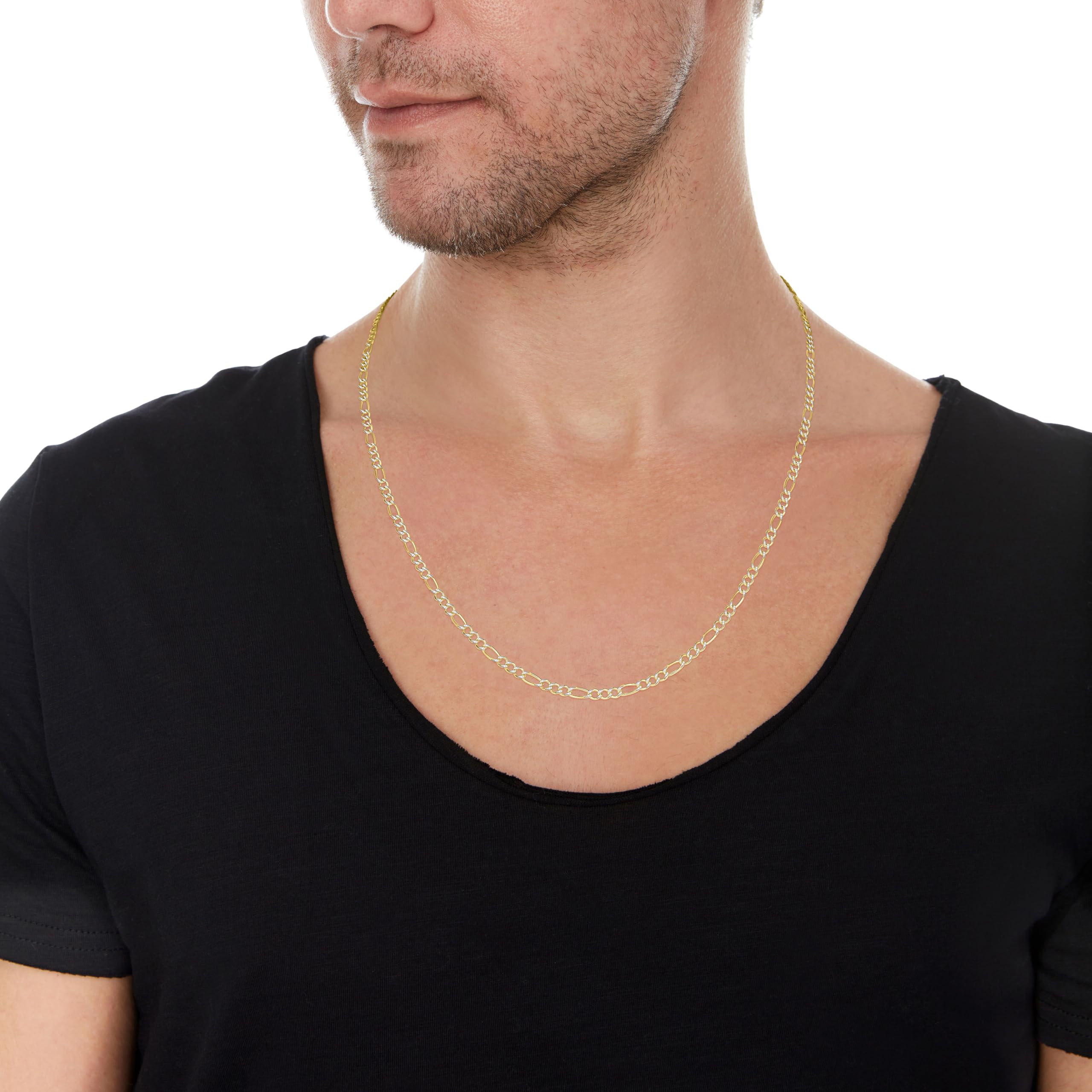 10K Yellow Gold and White Gold 2.5mm Solid Two-Tone Figaro Chain Necklace for Men & Women - Elegant Layering Piece for Everyday Wear, Special Occasions and Gifts