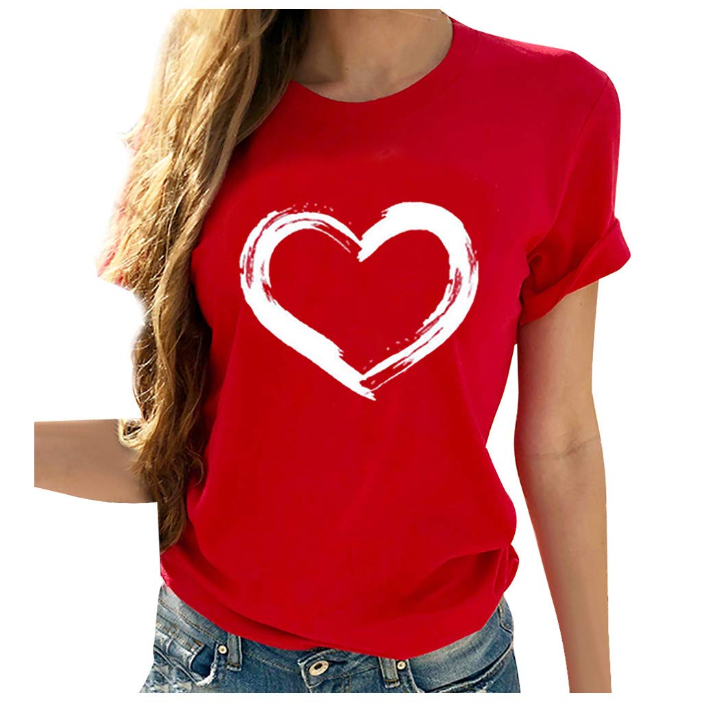 Women's Summer Short Sleeve T-Shirt - Heart Print Casual Top, Regular Fit Cute Tunic Blouse | Perfect for Beach Outings, Date Nights & Everyday Wear