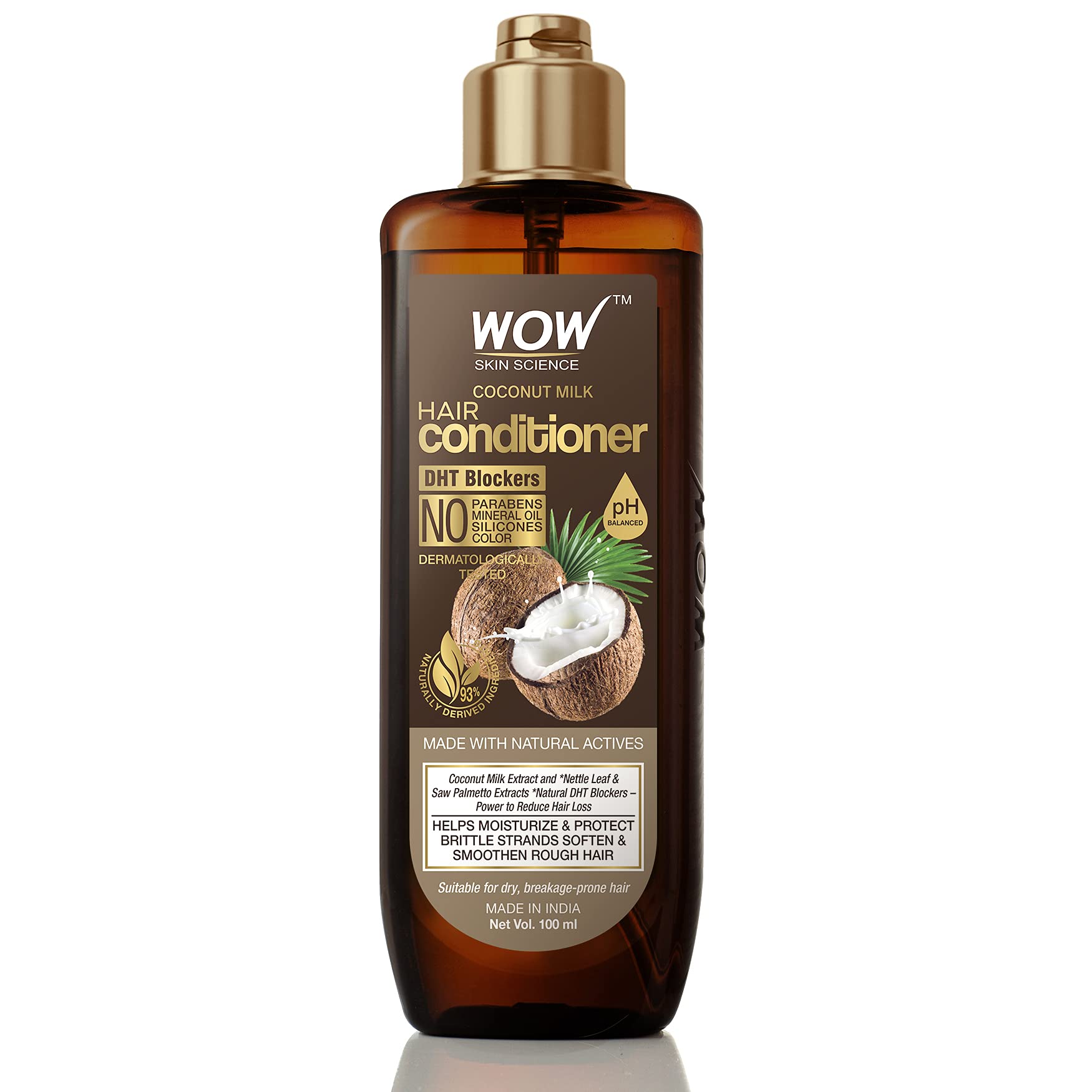 WOW Skin Science Coconut Milk Conditioner for Hair - Paraben, Mineral Oil & Silicone Free with DHT Blockers - 100ml for Dry, Damaged Hair - Perfect for Daily Hydration & Scalp Care