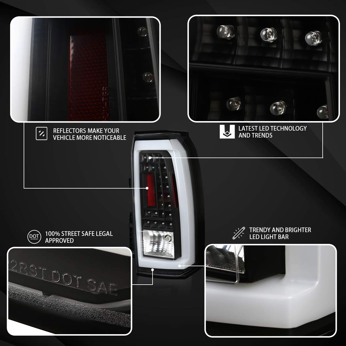 AUTOZENSATION LED Tail Lights for 2015-2020 GMC Yukon & Yukon XL - Black LED Bar Style (Left+Right Pair) - Perfect for Denali, SLE, SLT Models - Upgrade Your Truck's Rear Lighting for Better Visibility & Style