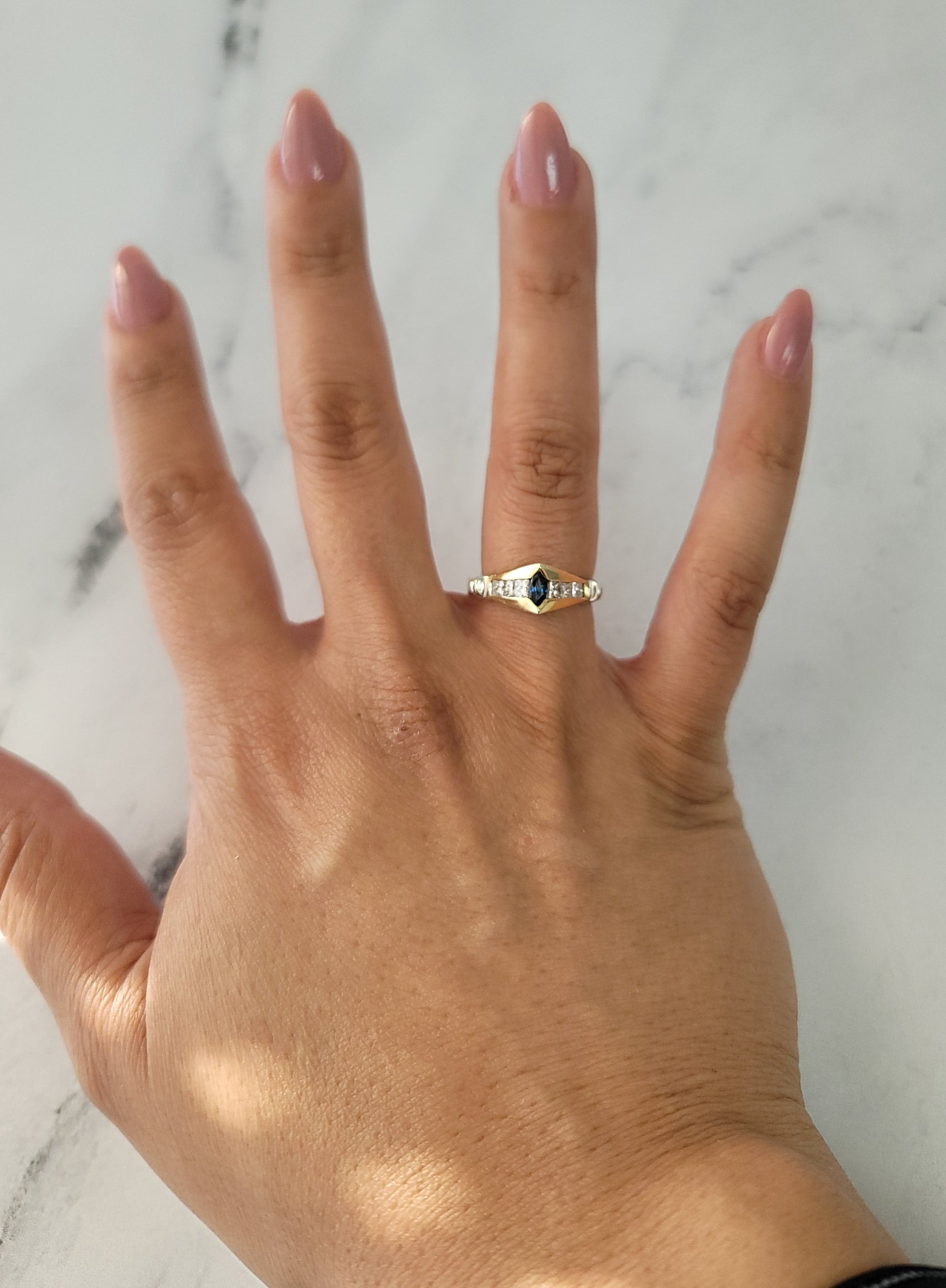 Elegant Sapphire Marquise & Diamond Accent Ring for Women | 14K Gold Engagement & Wedding Band | Perfect for Proposals, Anniversaries & Special Occasions