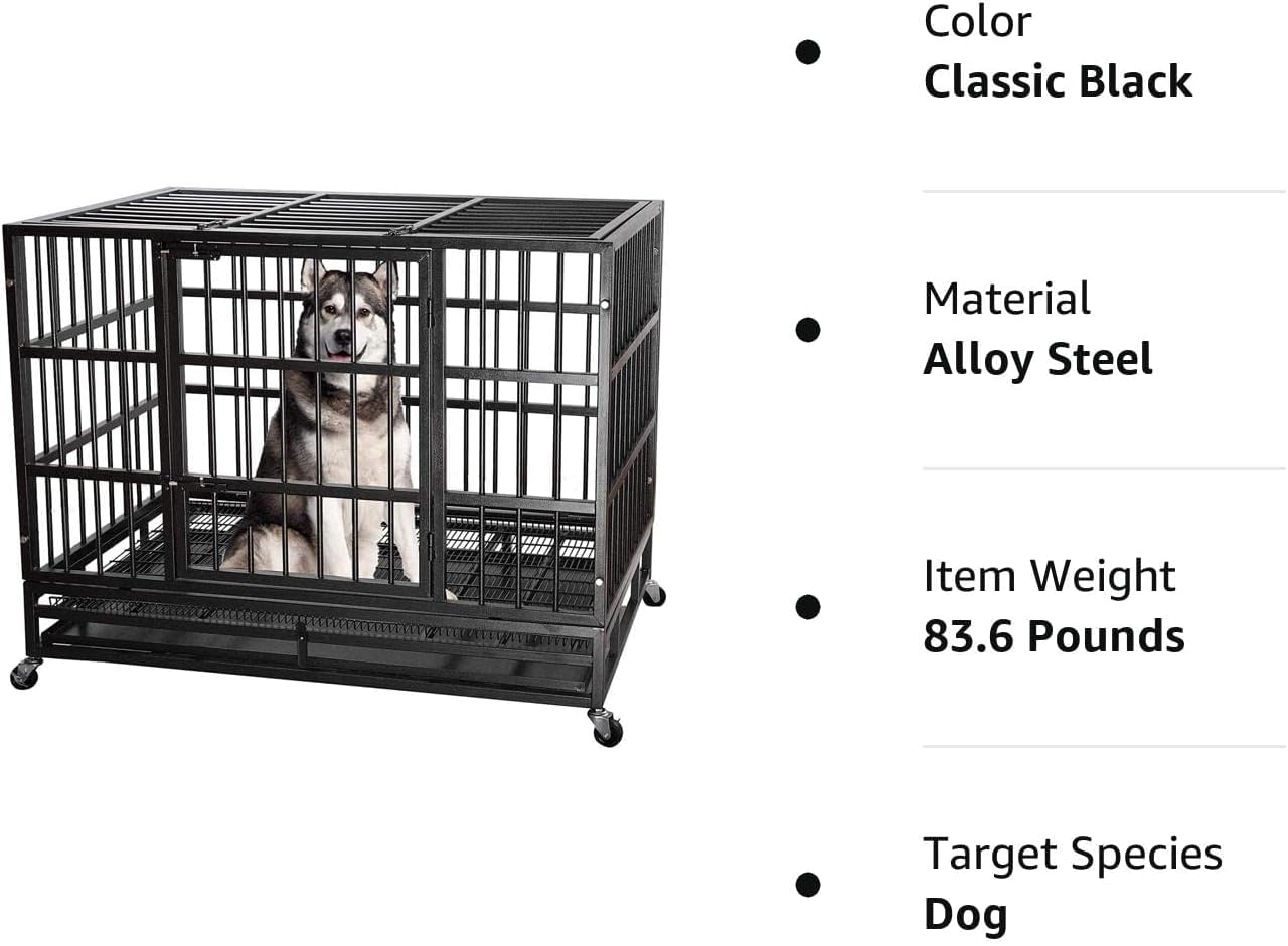 48 Inch Heavy Duty Dog Crate - Indestructible Large Dog Cage Kennel for High Anxiety Dogs | Escape Proof & Sturdy Lock Design | Extra Large Indoor Pet Crate with Double Doors & Removable Tray | Perfect for Travel, Training, and Home Security