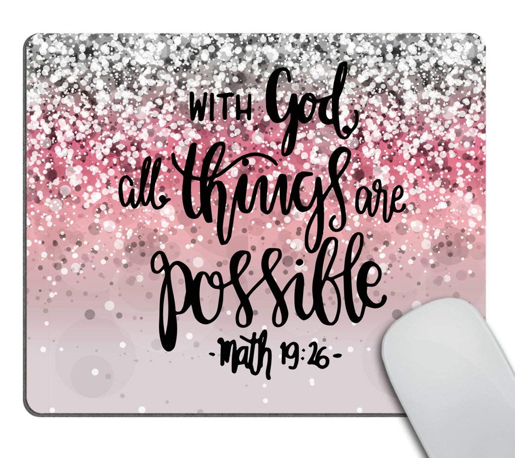 Custom Smooffly Gaming Mouse Pad - Motivational 'With God All Things Are Possible' Inspirational Quote Design - Non-Slip Computer Mouse Mat for PC & Laptop Gaming, Office Work & Home Use