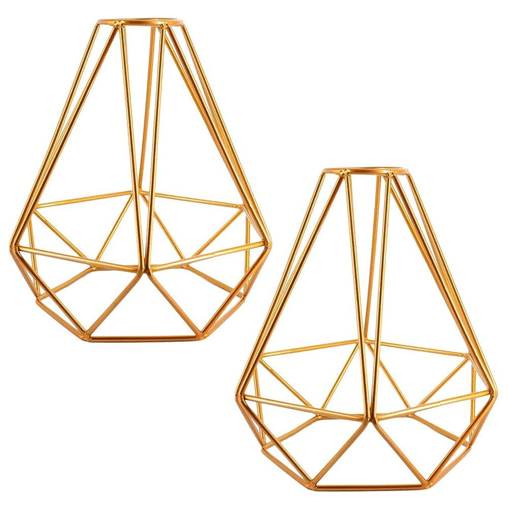 Vintage Industrial Metal Lamp Guard - 2 Pack Gold Retro Cage Lampshade for Pendant Lights, Ceiling Fixtures - Perfect for Home Decor, Cafe & Shop Lighting (D30)