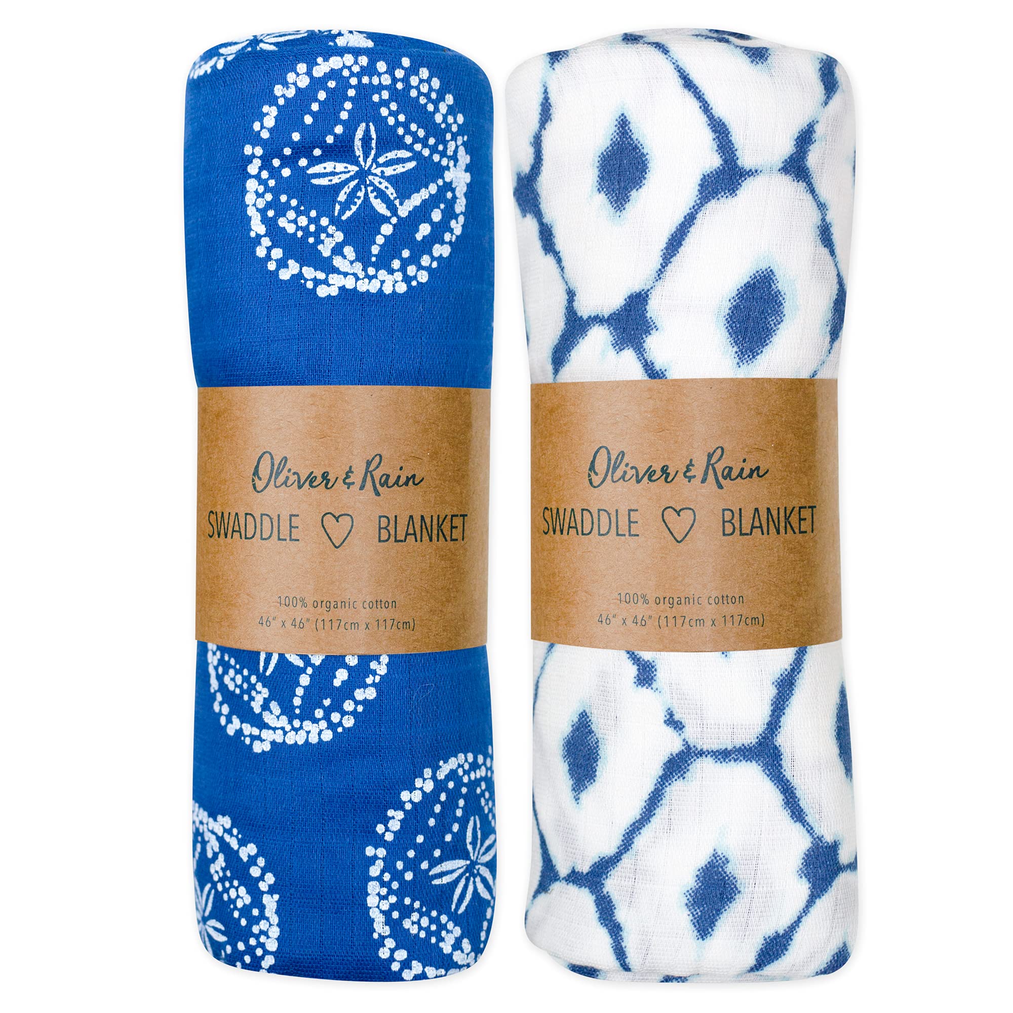 Organic Muslin Baby Swaddle Blankets 2 Pack - Soft Receiving Blankets for Newborns & Infants (Batik & Sand Dollar Prints) | Perfect for Swaddling, Nursing, Stroller & Car Seat Cover