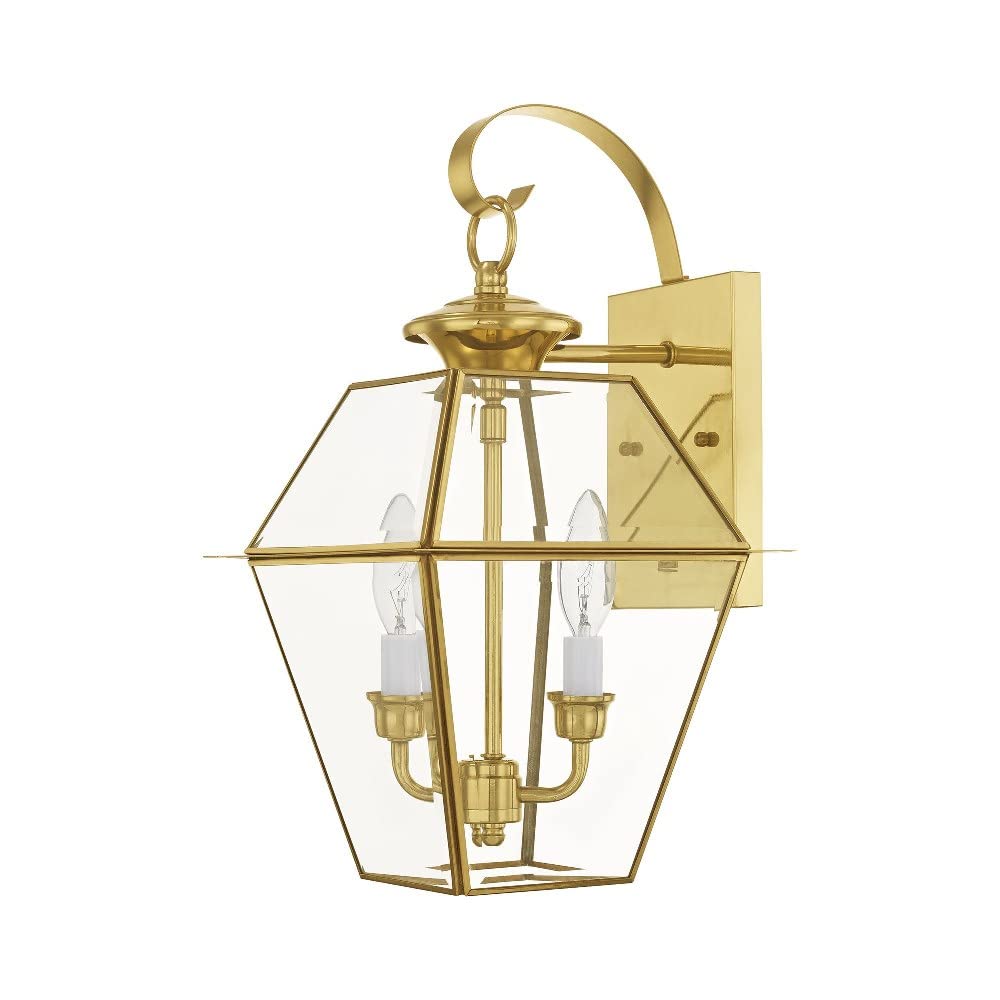 Livex Lighting 2281-02 Outdoor Wall Lantern - Clear Beveled Glass Shade, Polished Brass Finish - Perfect for Porch, Patio, Garden & Entryway Lighting
