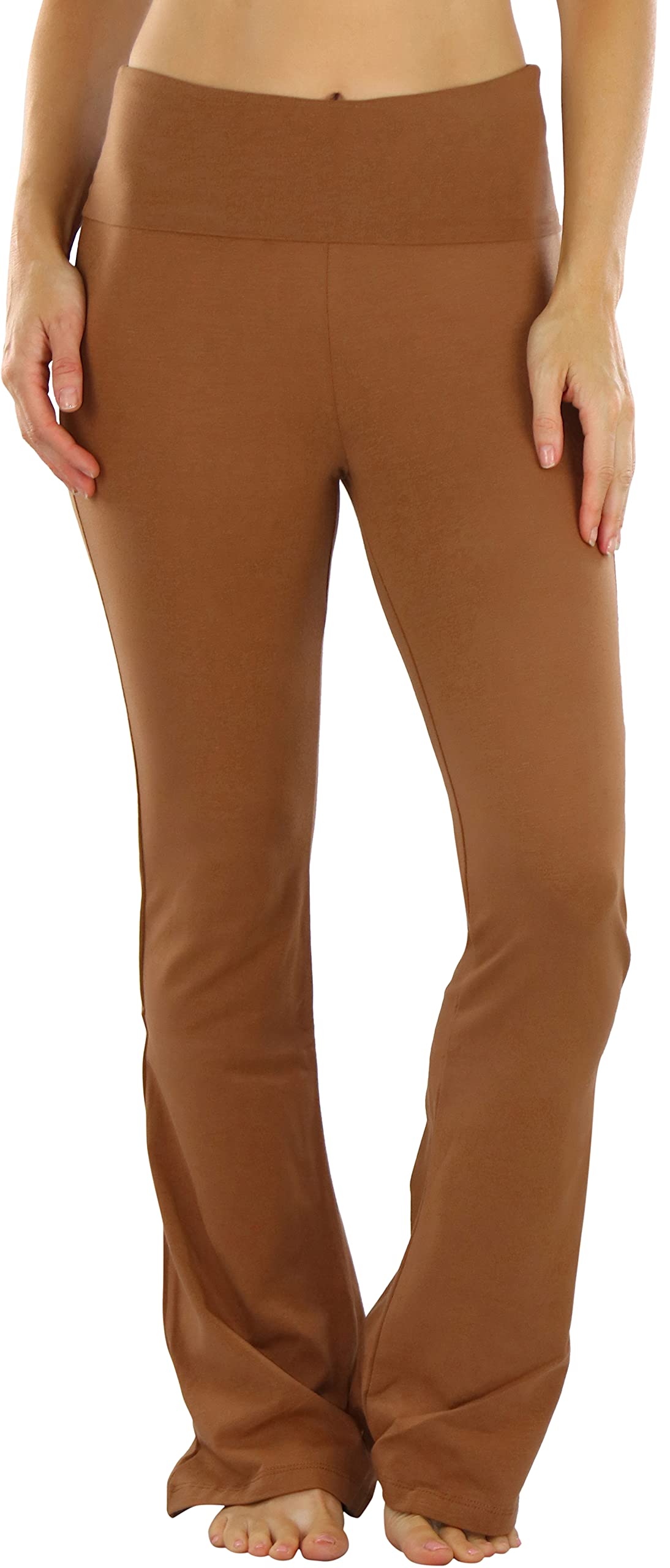 ToBeInStyle Women’s Premium Comfortable Cotton-Blend Fold Over Flared Yoga Pants Leggings - High Waisted Workout Leggings for Yoga, Gym & Lounge Wear