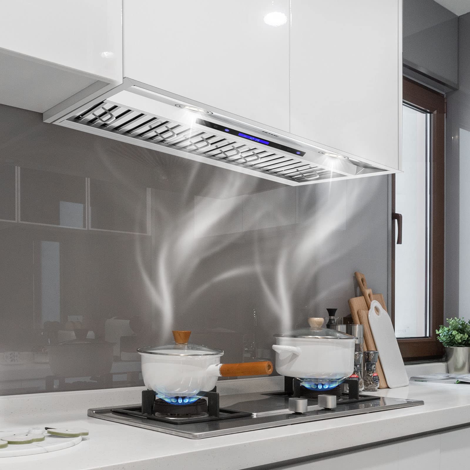 VEVOR 30 Inch 900CFM 4-Speed Stainless Steel Insert Range Hood with Touch & Remote Control, LED Lights & Baffle Filters - Ducted/Ductless Convertible Kitchen Vent Hood for Home Cooking - ETL Certified Commercial-Grade Ventilation System