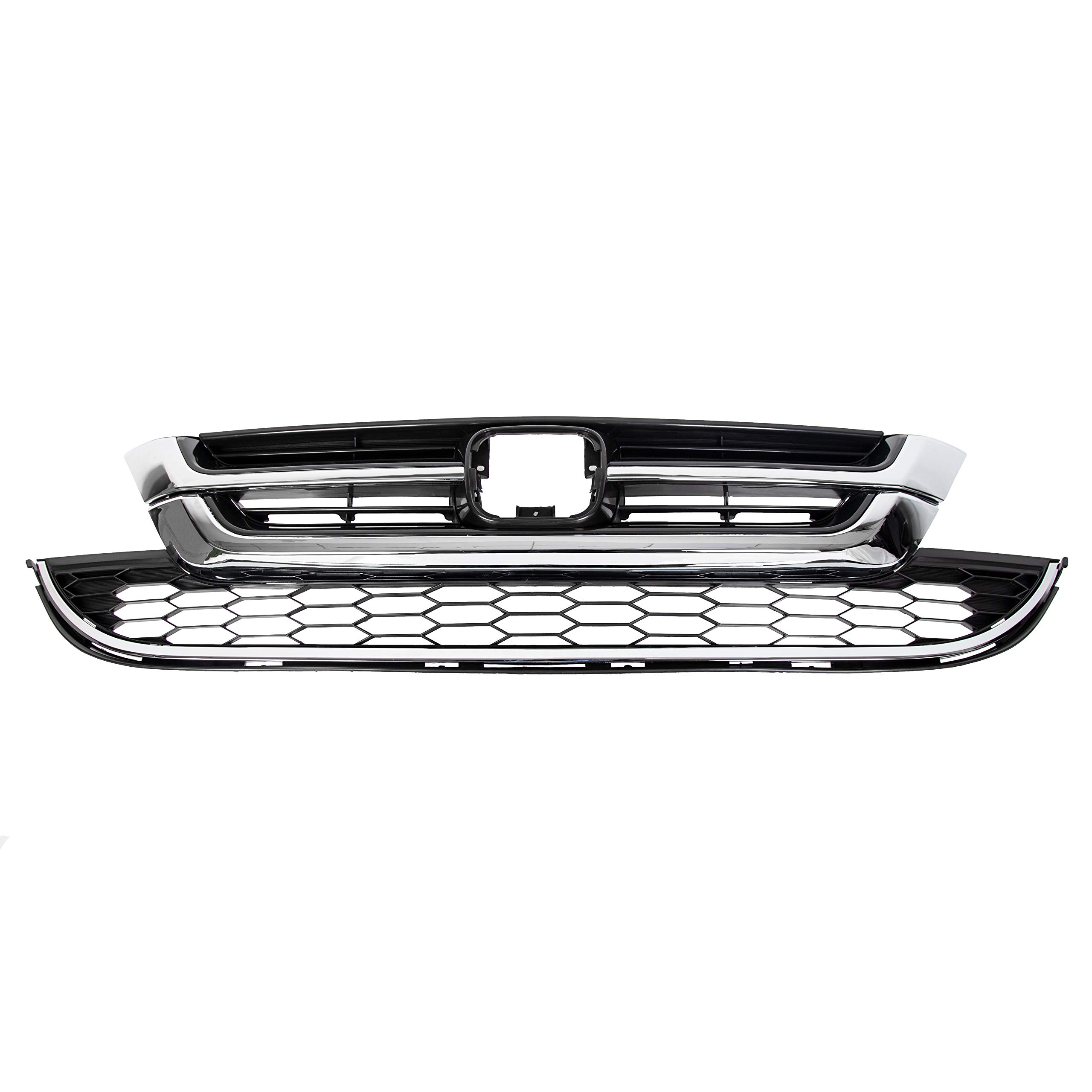 ECOTRIC Chrome Front Upper Bumper Hood Grill & Lower Mesh Grille Compatible with 2010-2011 Honda CR-V | Replacement Car Accessories for Enhanced Style & Protection | Perfect for Off-Road, Daily Driving & Car Customization