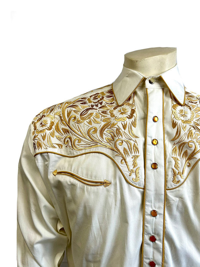 Rockmount 6859 IG Men's Vintage Tooling Embroidered Western Shirt Ivory Gold - Classic Cowboy Style for Rodeo, Country Music & Western Fashion
