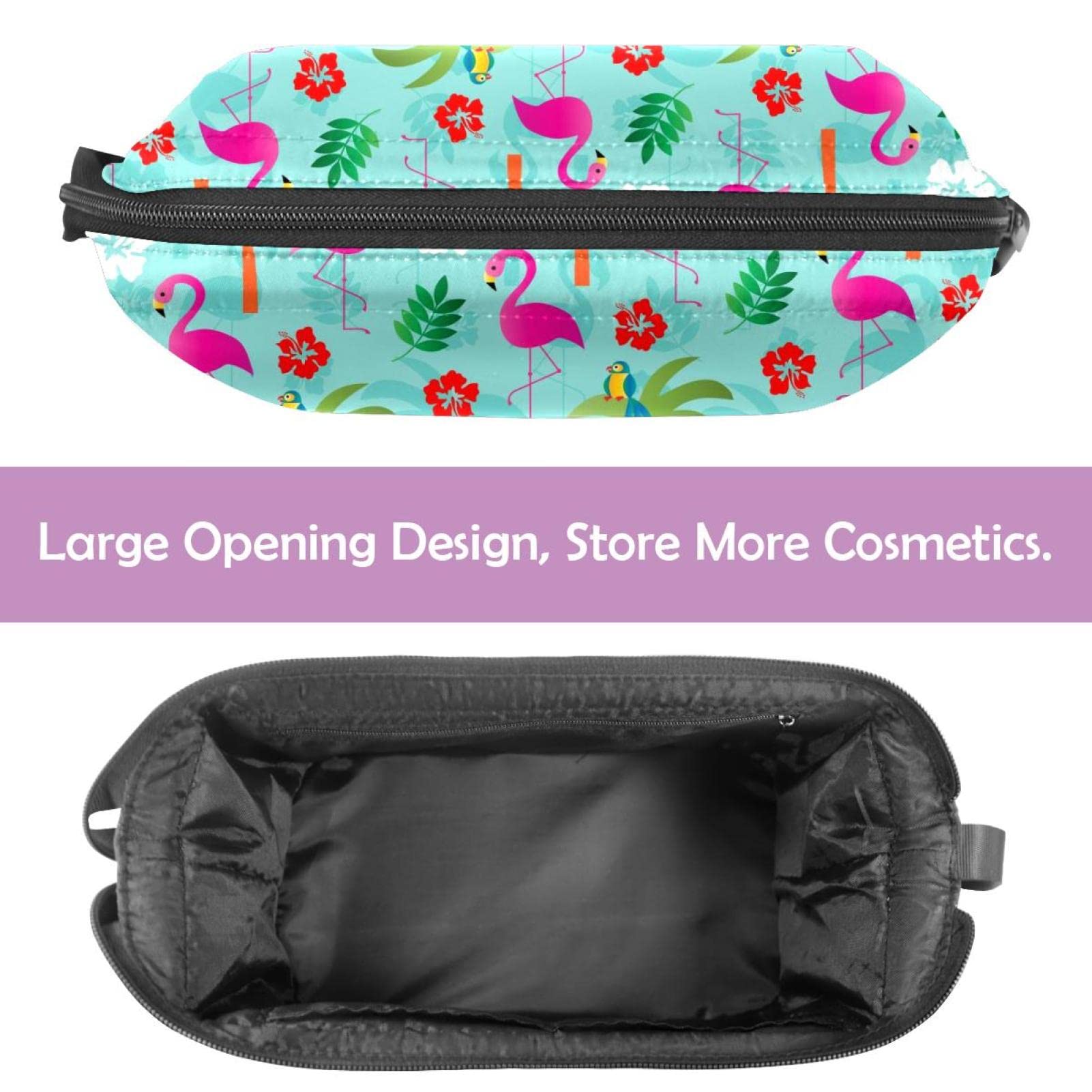 Flamingo and Palm Print Double Layer Makeup Bag for Women - Large Roomy Cosmetic Organizer with Zipper - Perfect for Travel, Gym, and Daily Toiletry Storage