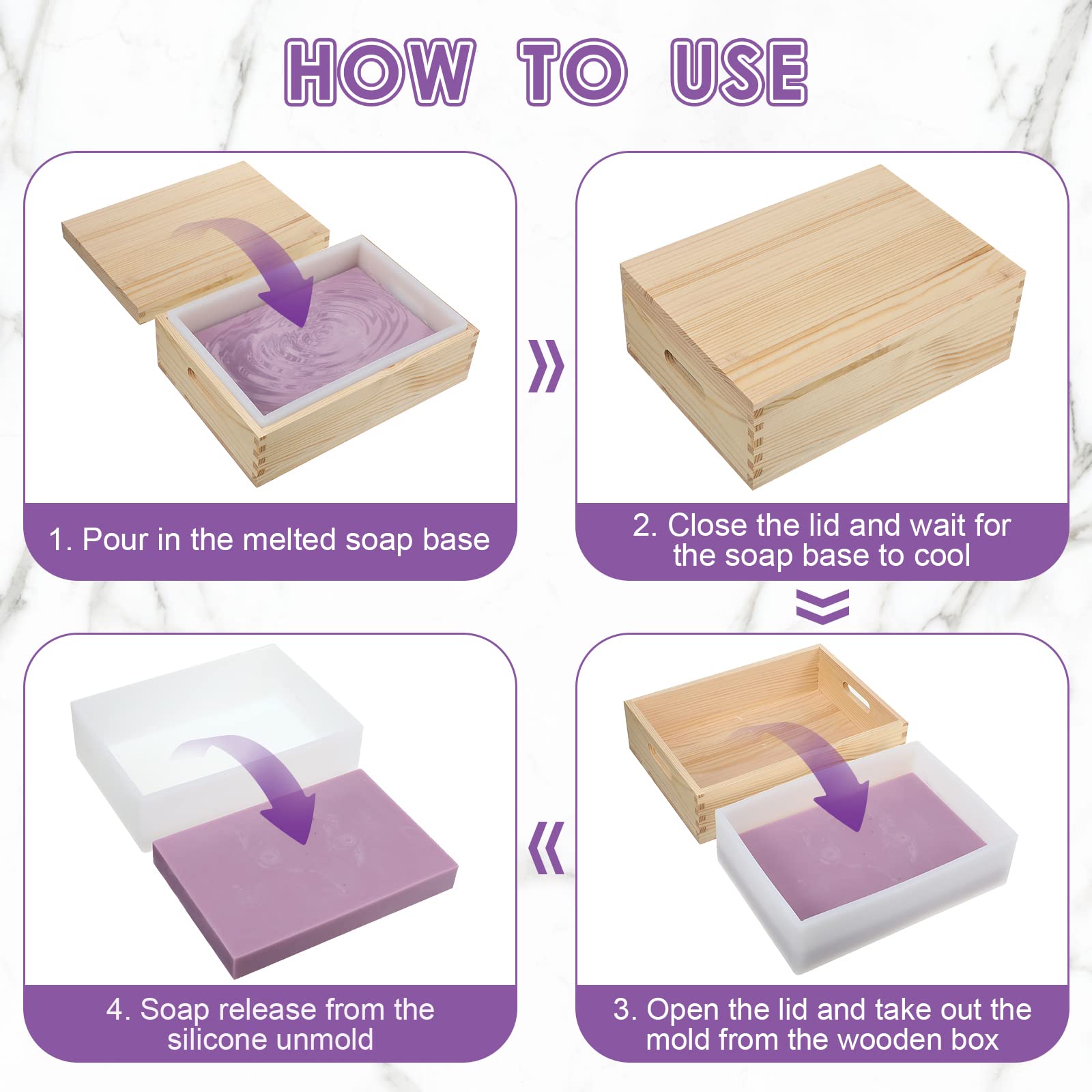 Honeydak 74 oz Large Rectangle Silicone Soap Mold with Wooden Box & Lid - DIY Handmade Soap Making Kit for Crafters, Perfect for Homemade Glycerin, Goat Milk & Essential Oil Soaps (Ideal for Home Spa, Gifts & Small Business Soap Making)