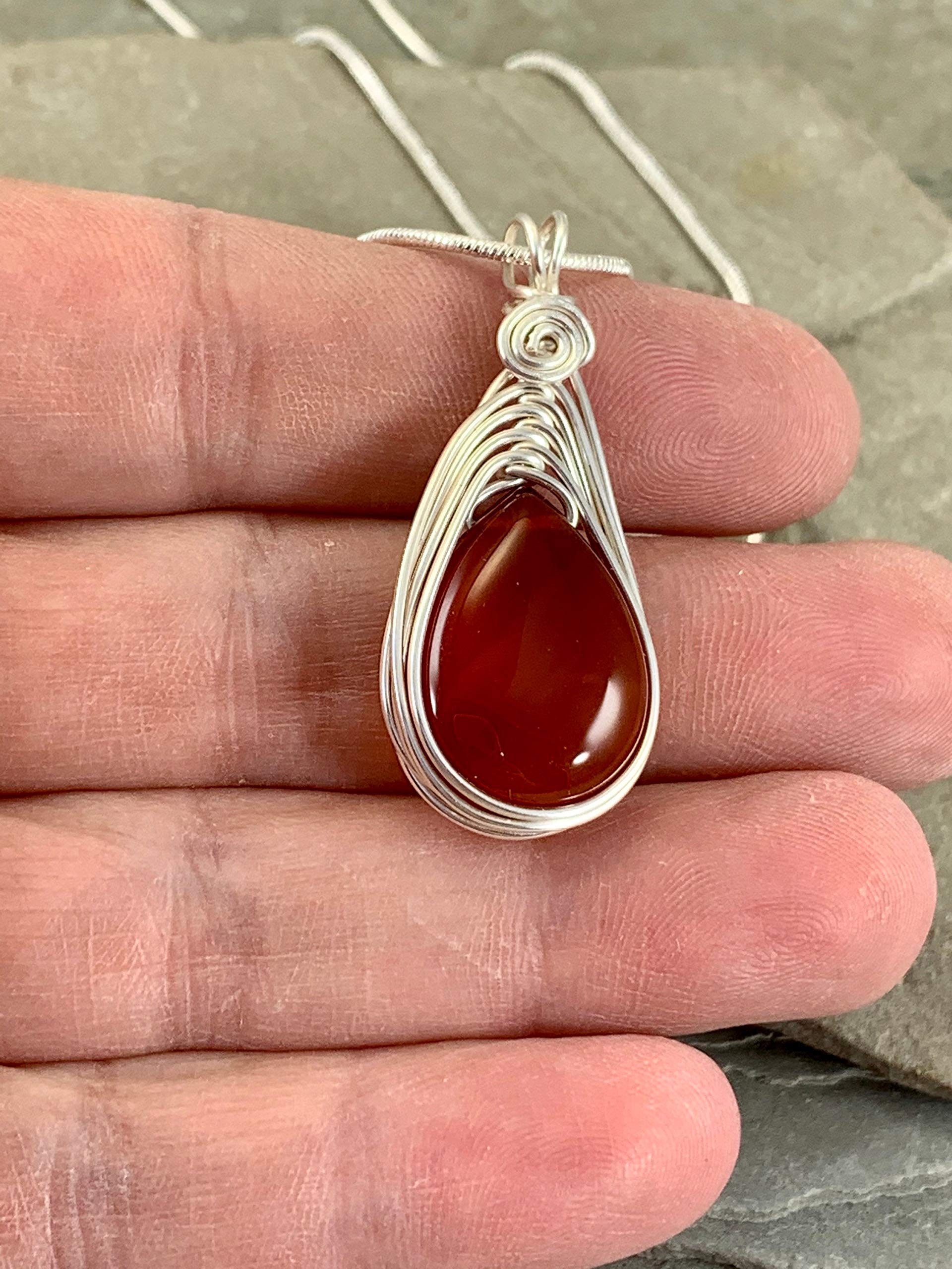 Elegant Silver Carnelian Necklace for Women - Sterling Silver Chain Pendant Jewelry - Perfect for Gifts, Parties & Everyday Wear