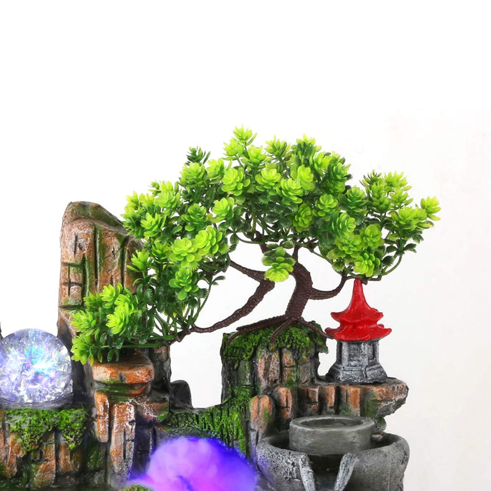 Mini Tabletop Fountain - Indoor Water Fountain with Resin Rockery & Bonsai Design, Perfect for Home Office Desk, Bedroom Decor, Zen Relaxation & Gift Giving