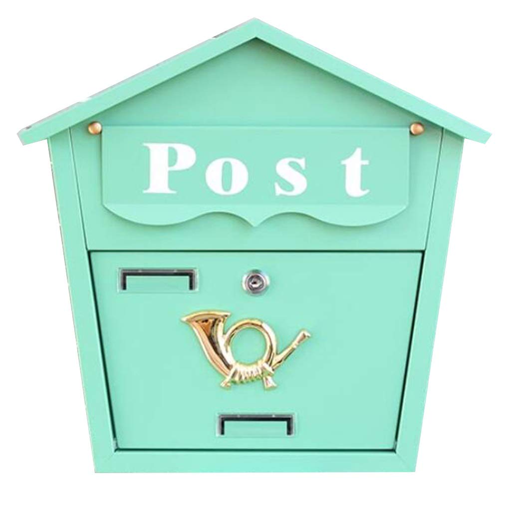 Wall-Mounted Mailbox - Outdoor Post Office Box for Villa, Garden & Shop - Letter & Newspaper Holder - Decorative Green Mailbox (36.6x12x36cm) - Perfect for Home, Business & Street Side Installation