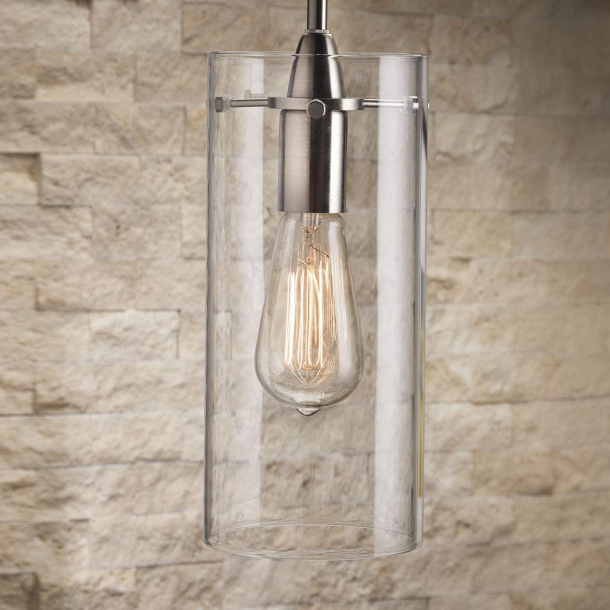 Brushed Nickel Kitchen Island Pendant Light with Clear Glass Shade - Modern Hanging Light Fixture for Dining Room, Bar Counter & Breakfast Nook