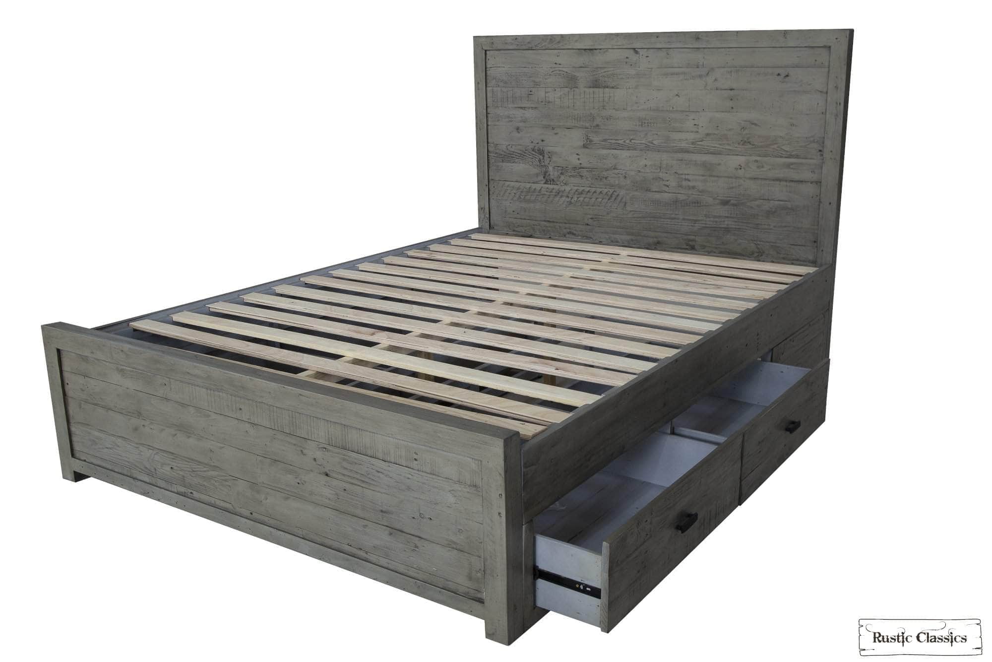 Whistler Grey Reclaimed Wood Platform Bed with 4 Storage Drawers - Queen & King Size - Perfect for Modern Bedroom, Guest Room & Small Space Organization