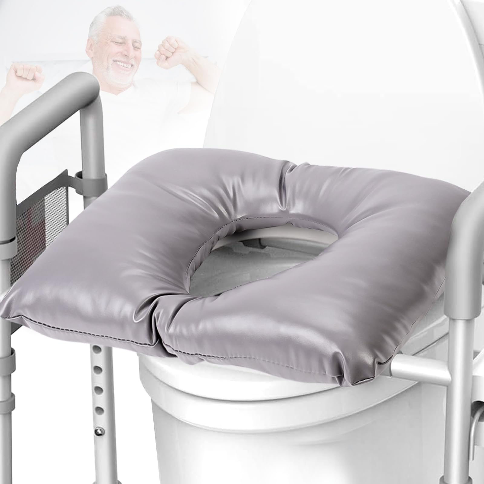 **Soft Cushioned Bedside Commode Chair for Seniors – Thick PU Pad with Adjustable Straps, Washable & Comfortable Toilet Seat Warmer – Ideal for Elderly Care & Home Healthcare Use**