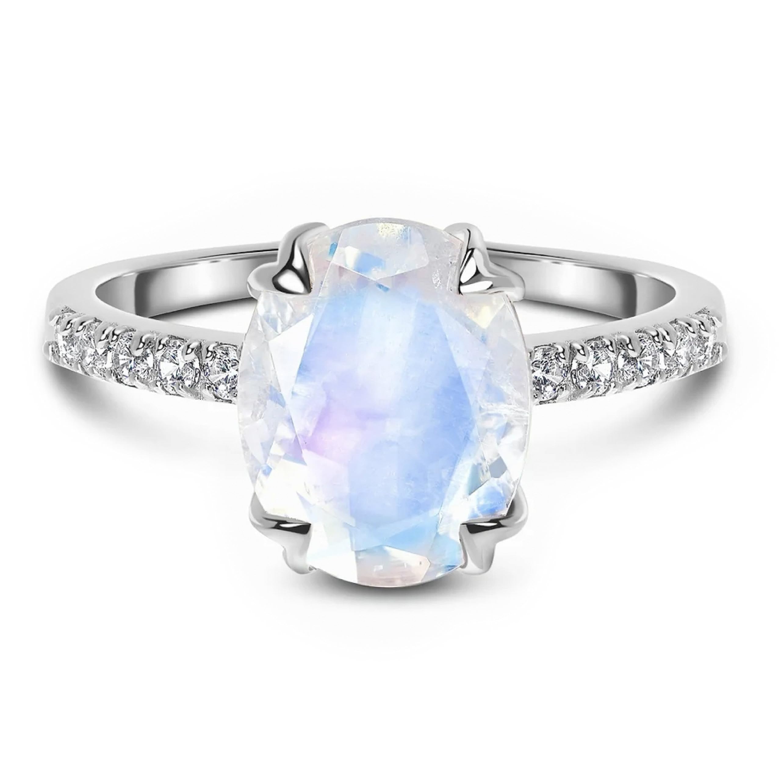 Moon Magic - Genuine Rainbow Moonstone, Ruby, Garnet, Rose Quartz, Obsidian, Amethyst & Opal Rings in 925 Sterling Silver & 18k Rose Gold - Women's Birthstone Jewelry for Everyday Wear, Gift Giving & Special Occasions
