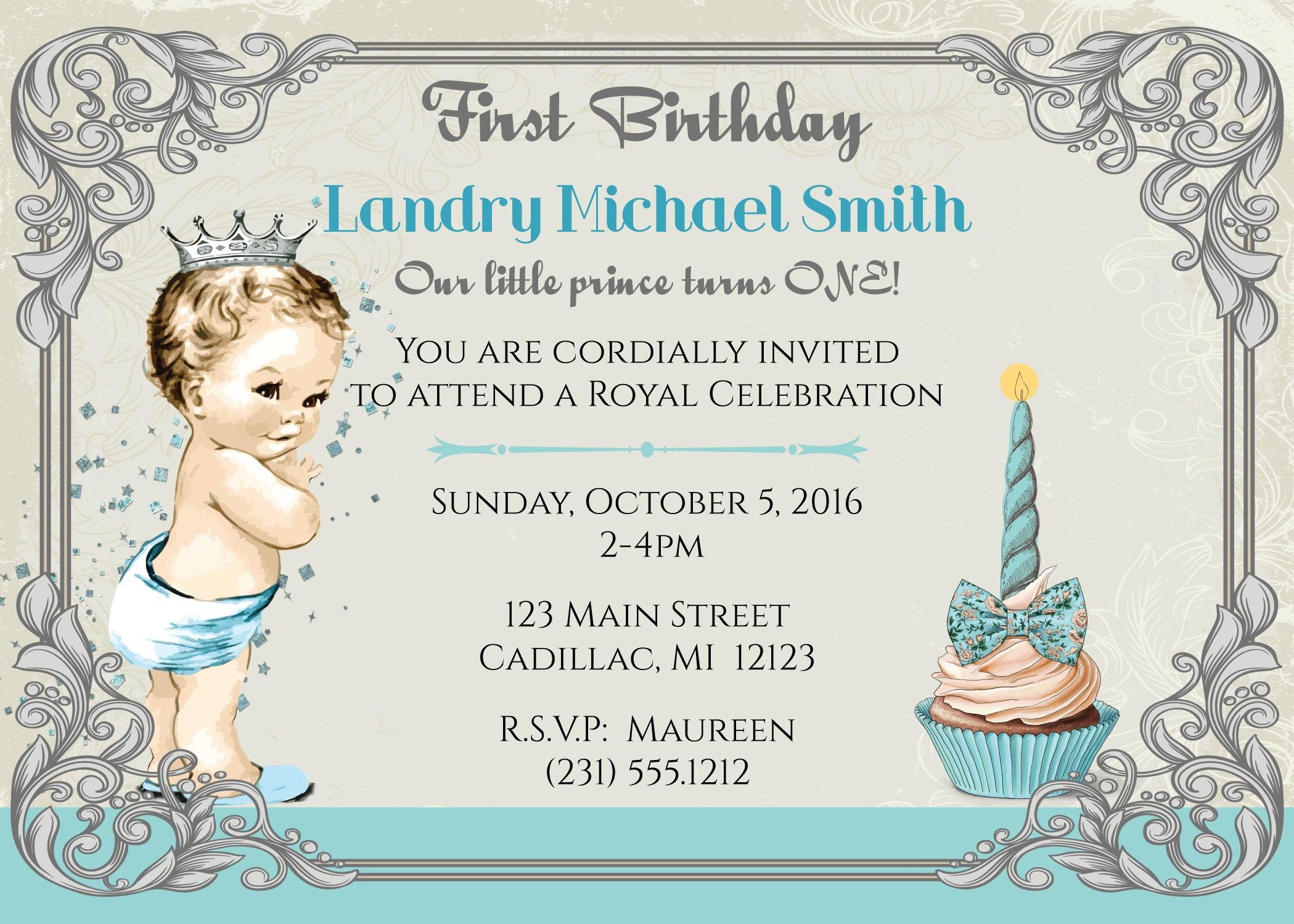 Vintage Prince 1st Birthday Party Invitations - Elegant Royal Theme Printable Cards for Baby Boy's First Birthday Celebration - Perfect for Birthday Parties, Baby Showers & Special Events