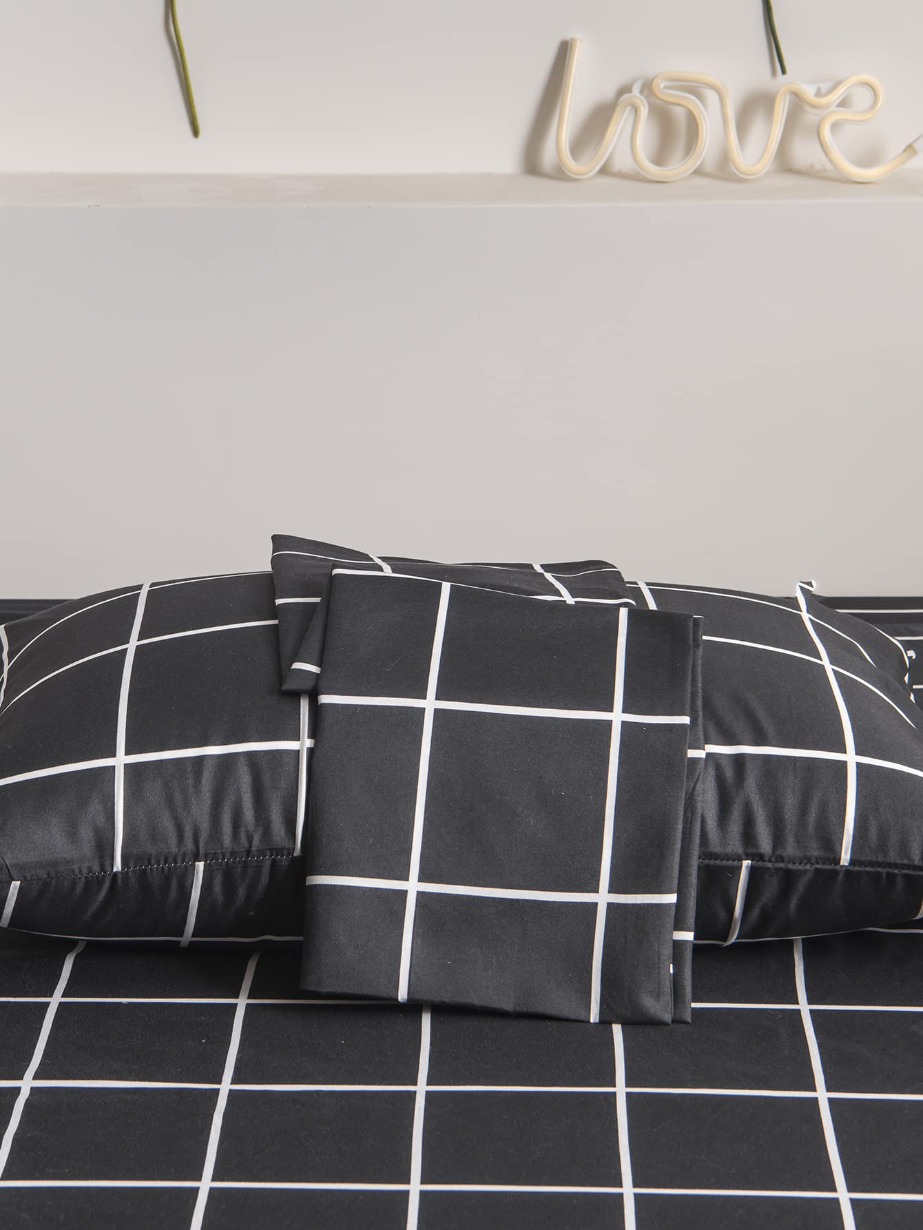 Premium Black Geometric Grid Pillowcases Set of 2 - Soft Breathable Microfiber King Size (20x40 Inches) - Modern Check Lattice Design for Bedroom Decor, Hotel & Guest Room Essentials