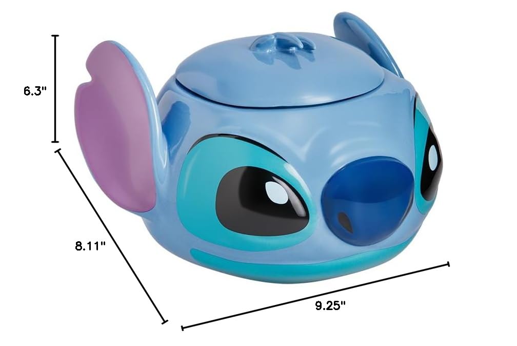 Disney Stitch Official Licensed Ceramic Cookie Jar with Lid – 5.9 Inch Vibrant Blue Snack Storage for Kitchen, Playroom, or Office | Perfect Gift for Lilo & Stitch Fans, Kids & Adults Collectors | Great for Cookies, Candy, Tea Bags & Kitchen Organization