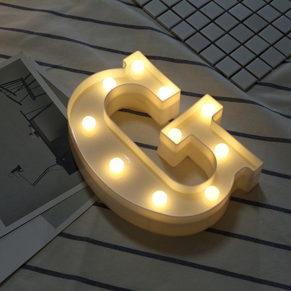 LED Marquee Letter Lights Sign - Cordless Alphabet Light Up for Night Light, White Plastic Letters for Standing or Hanging (Letter G) - Perfect for Bedroom Decor, Wedding Signs & Party Decorations